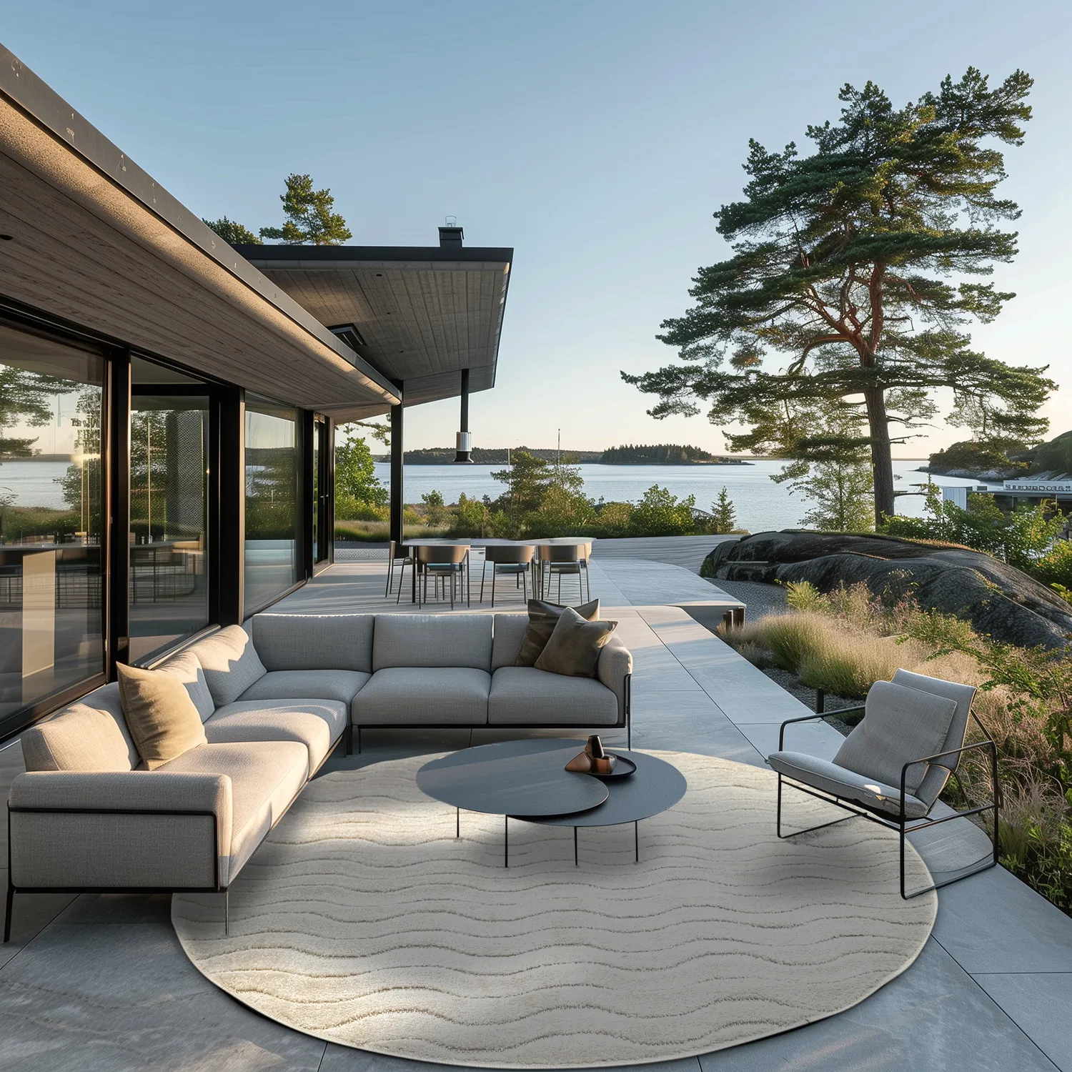 Tapis rond - Intérieur/Extérieur Baltimore (crème)