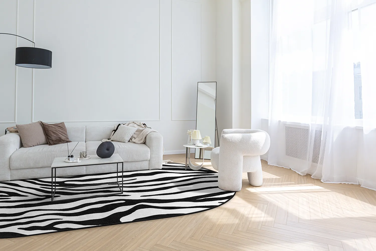 Ovaler Teppich - Zebra (schwarz/weiß)