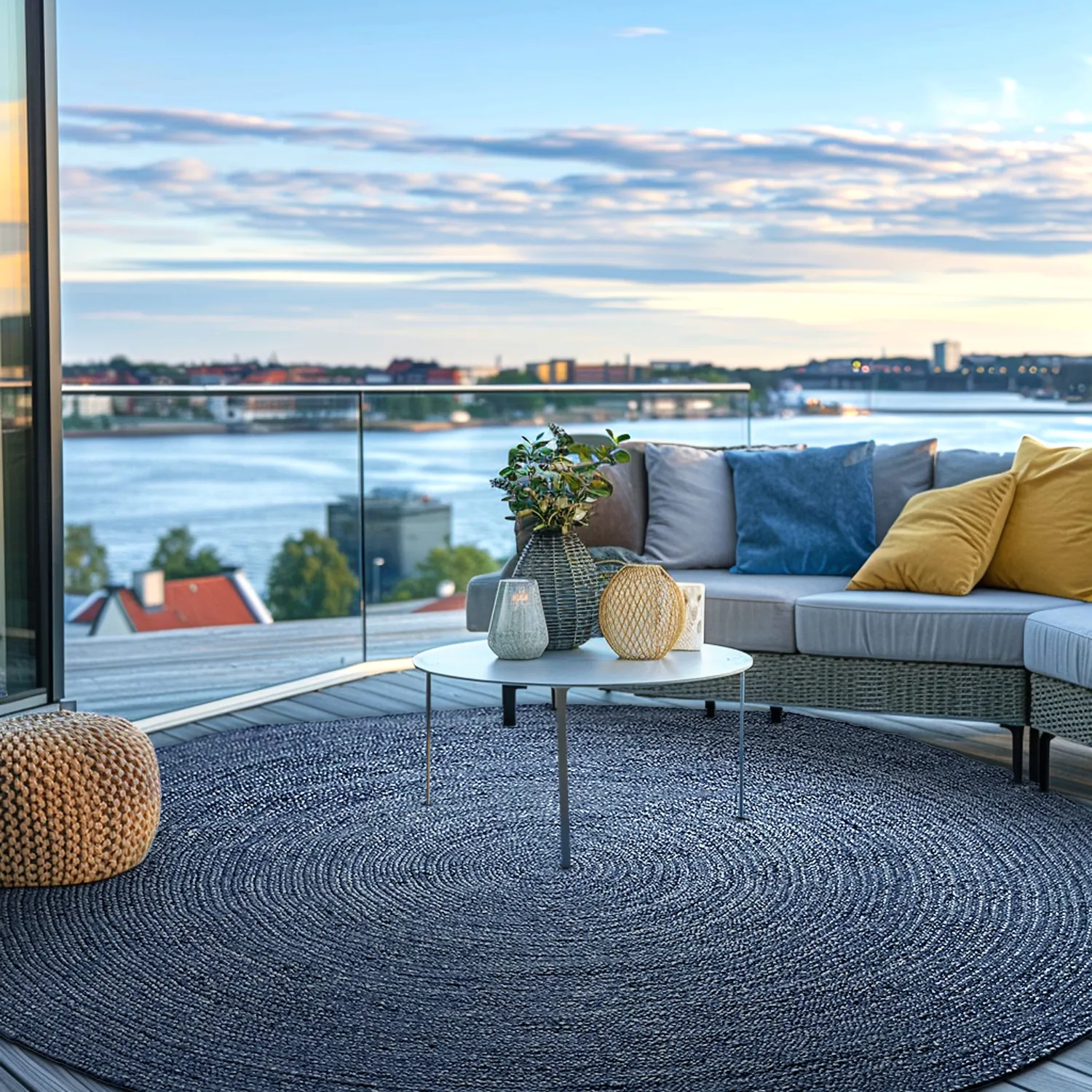 Runder Juteteppich - Amasia (blau)