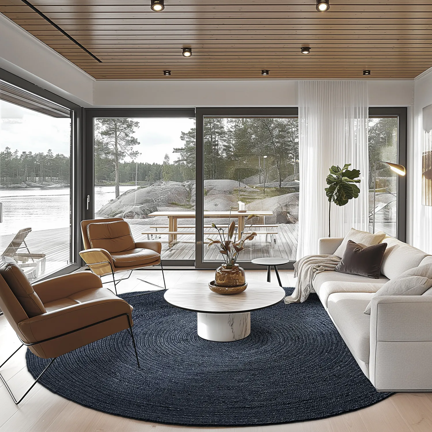 Runder Juteteppich - Amasia (dunkelblau)