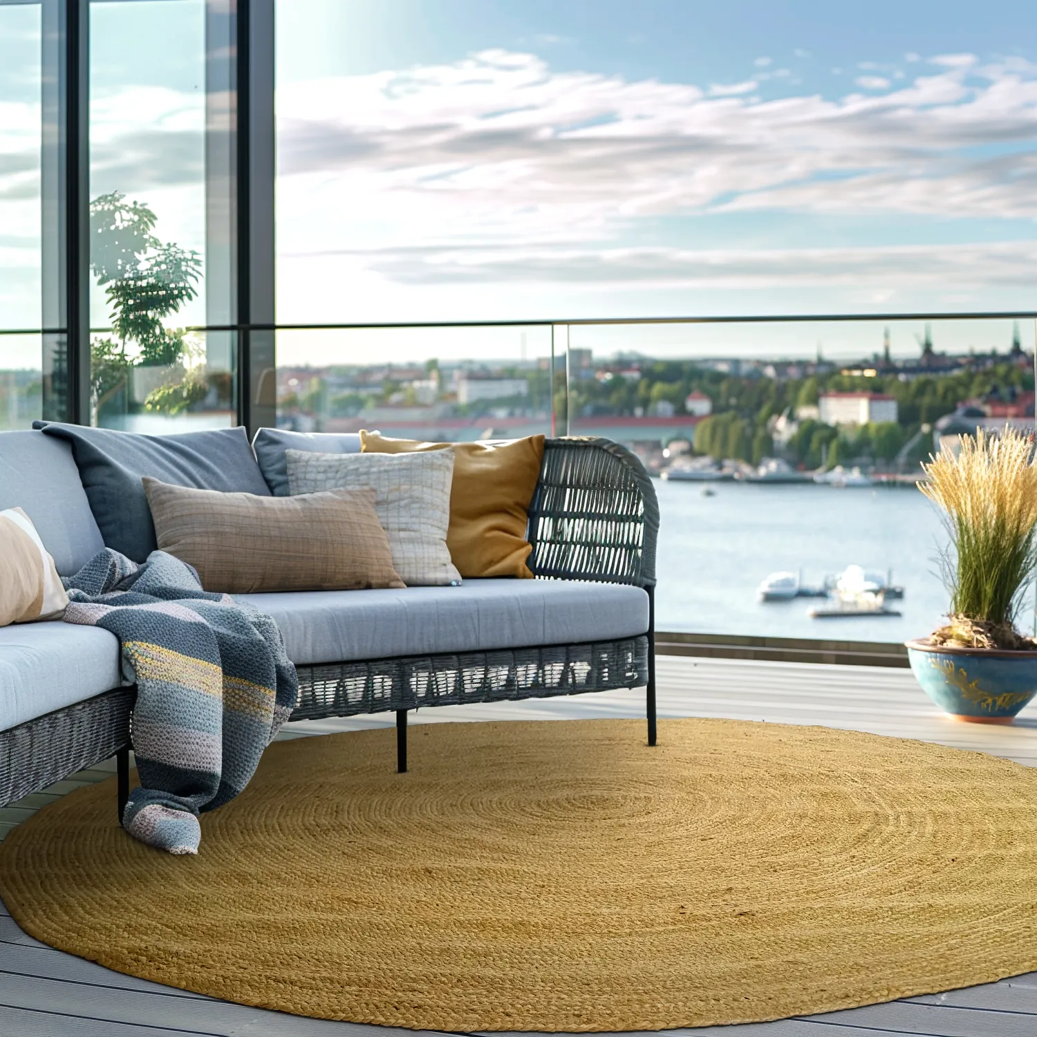 Runder Juteteppich - Amasia (orange)