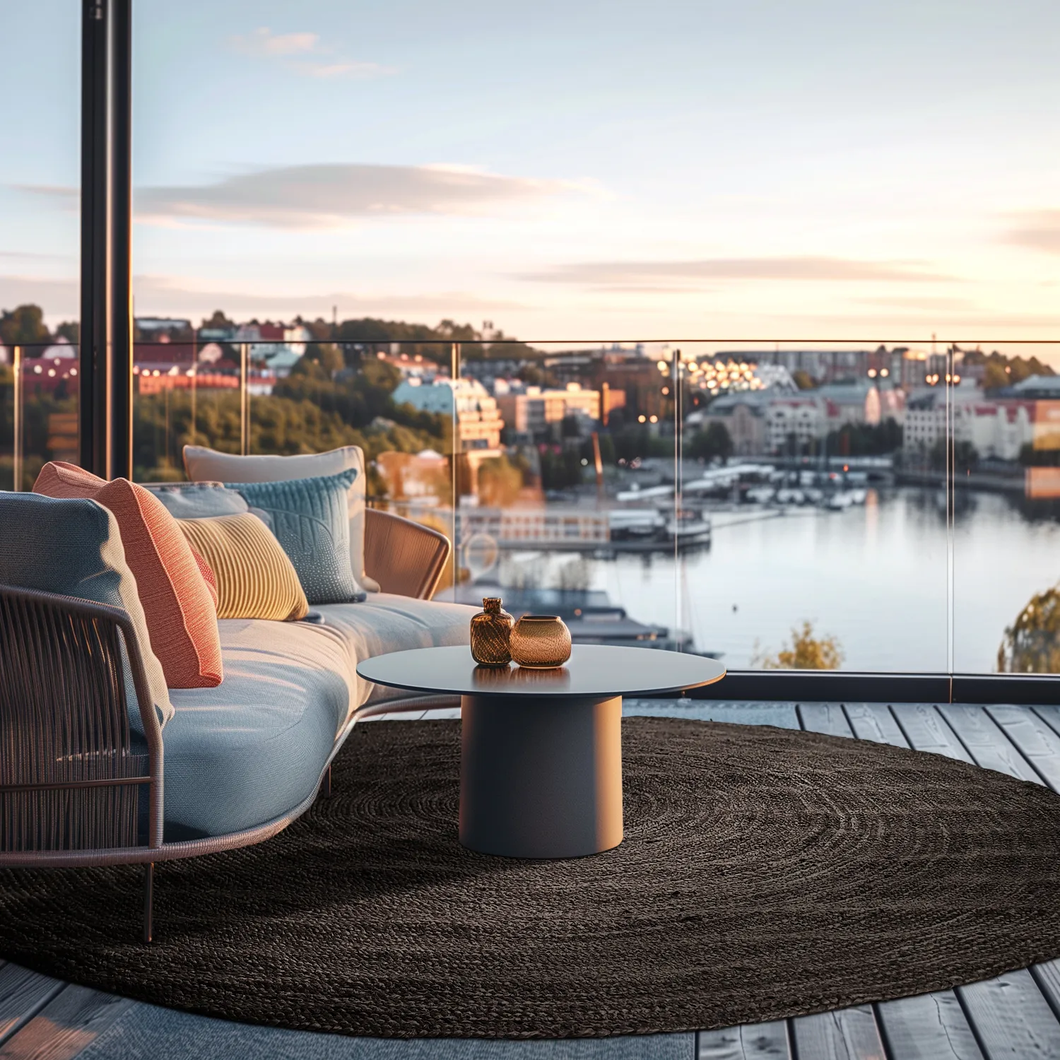 Runder Juteteppich - Amasia (schwarz)