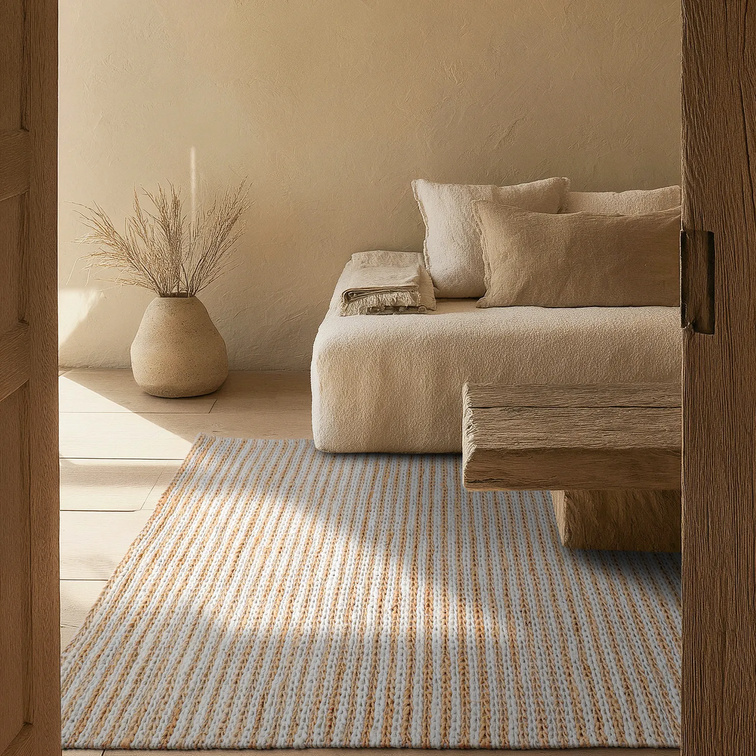 Tapis chanvre - Howrah Braided Jute (nature/blanc)