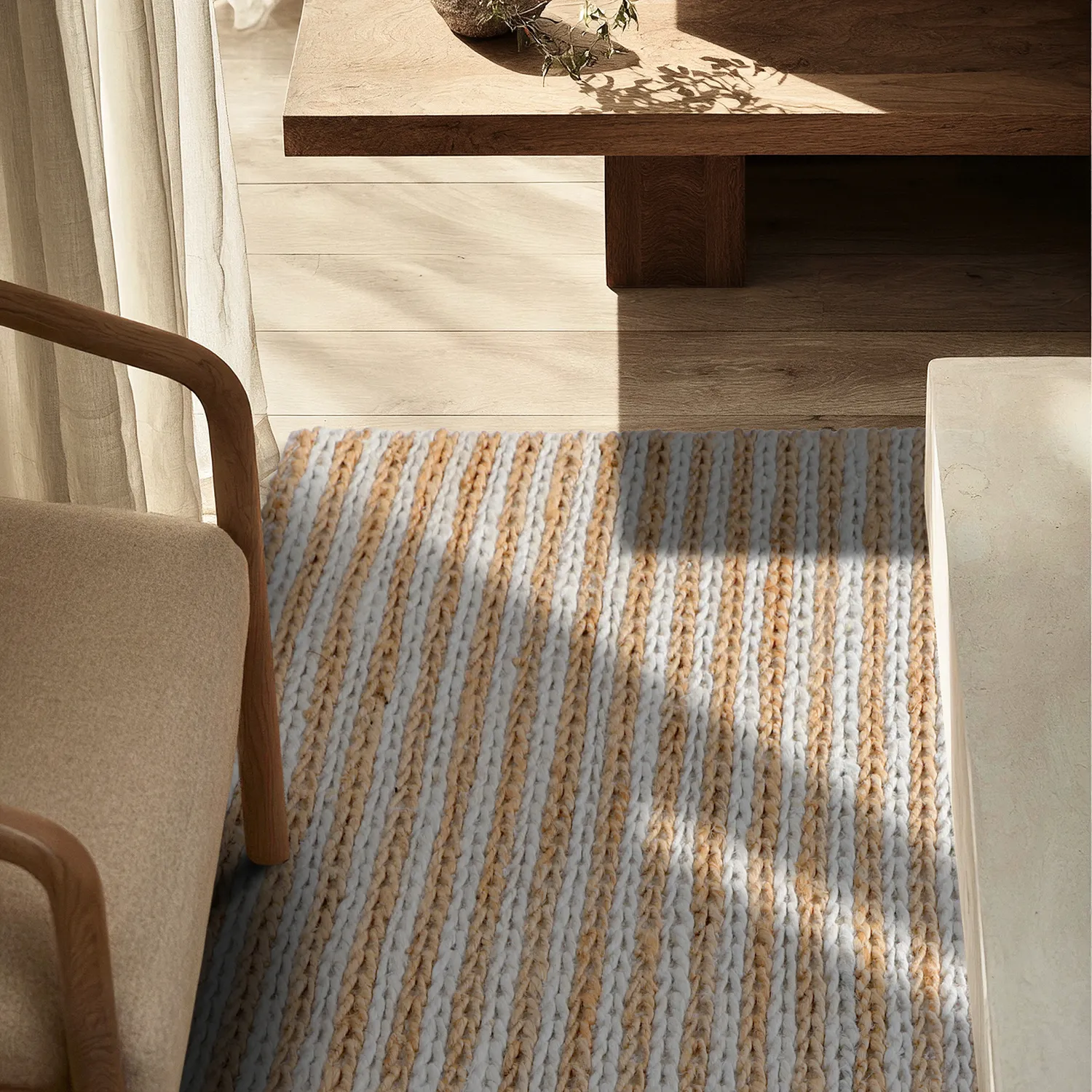 Tapis chanvre - Howrah Braided Jute (nature/blanc)