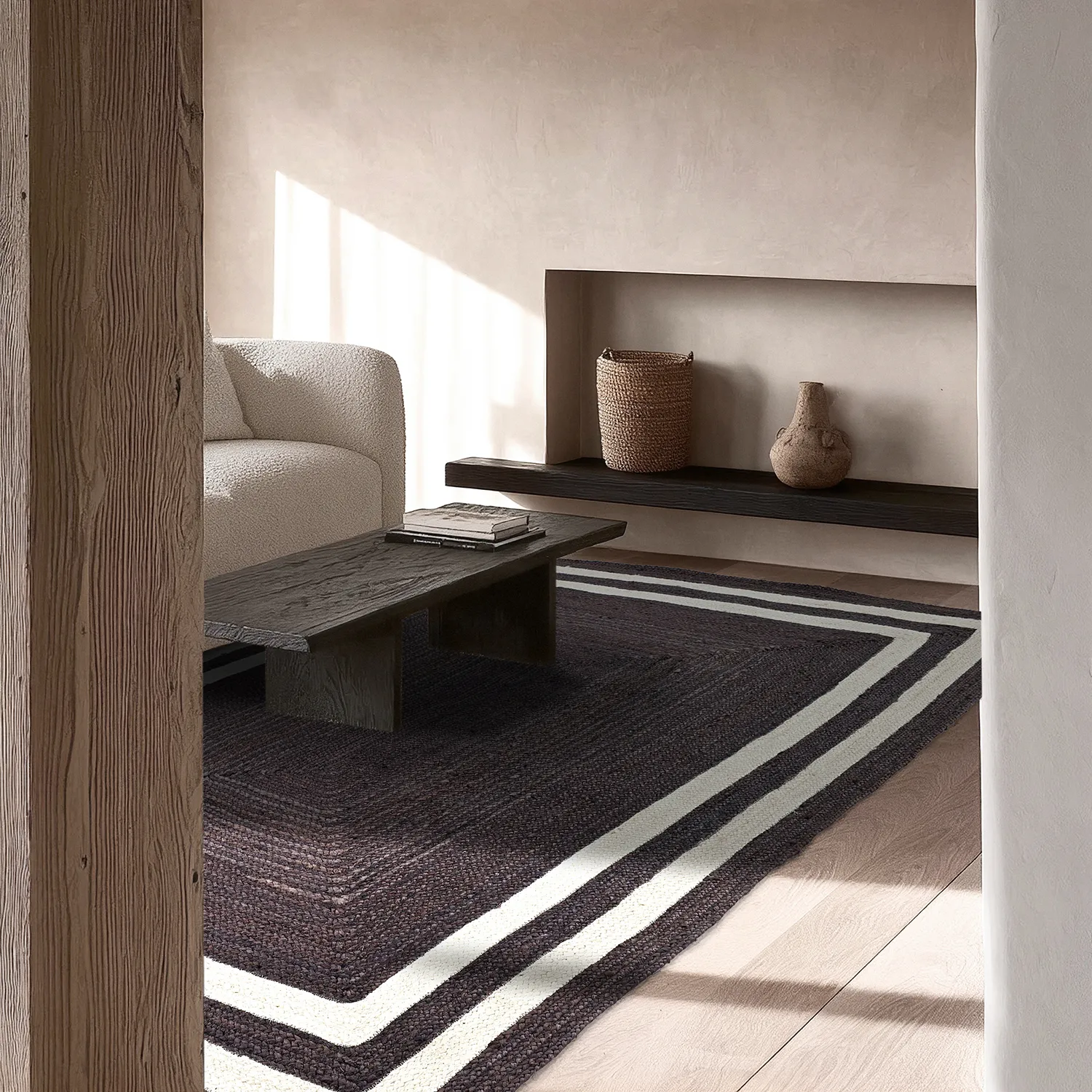 Juteteppich - Jessore (dunkles taupe/weiß)