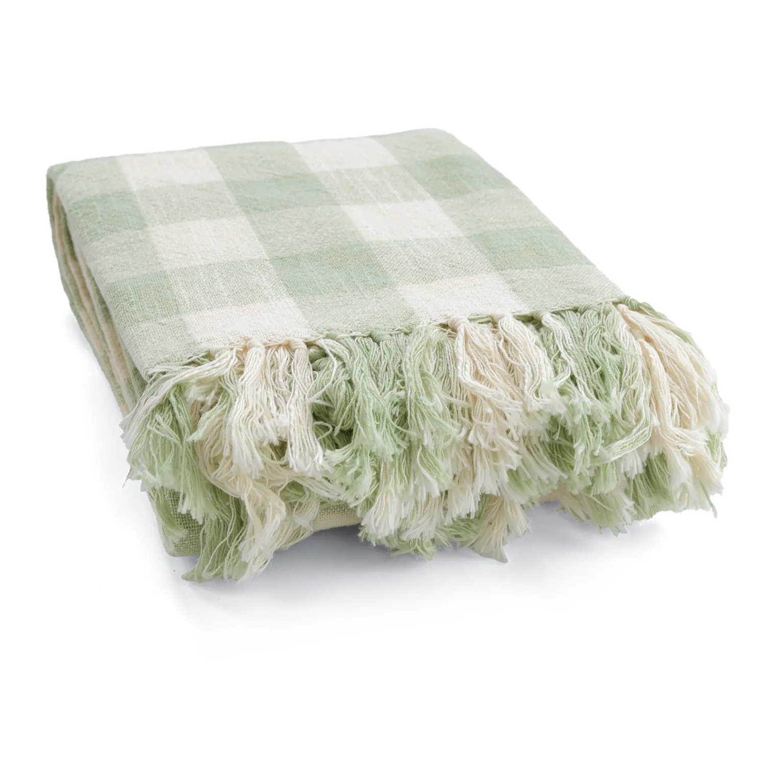 Decken - Isela check cotton throw (cremefarben/hellgrün)