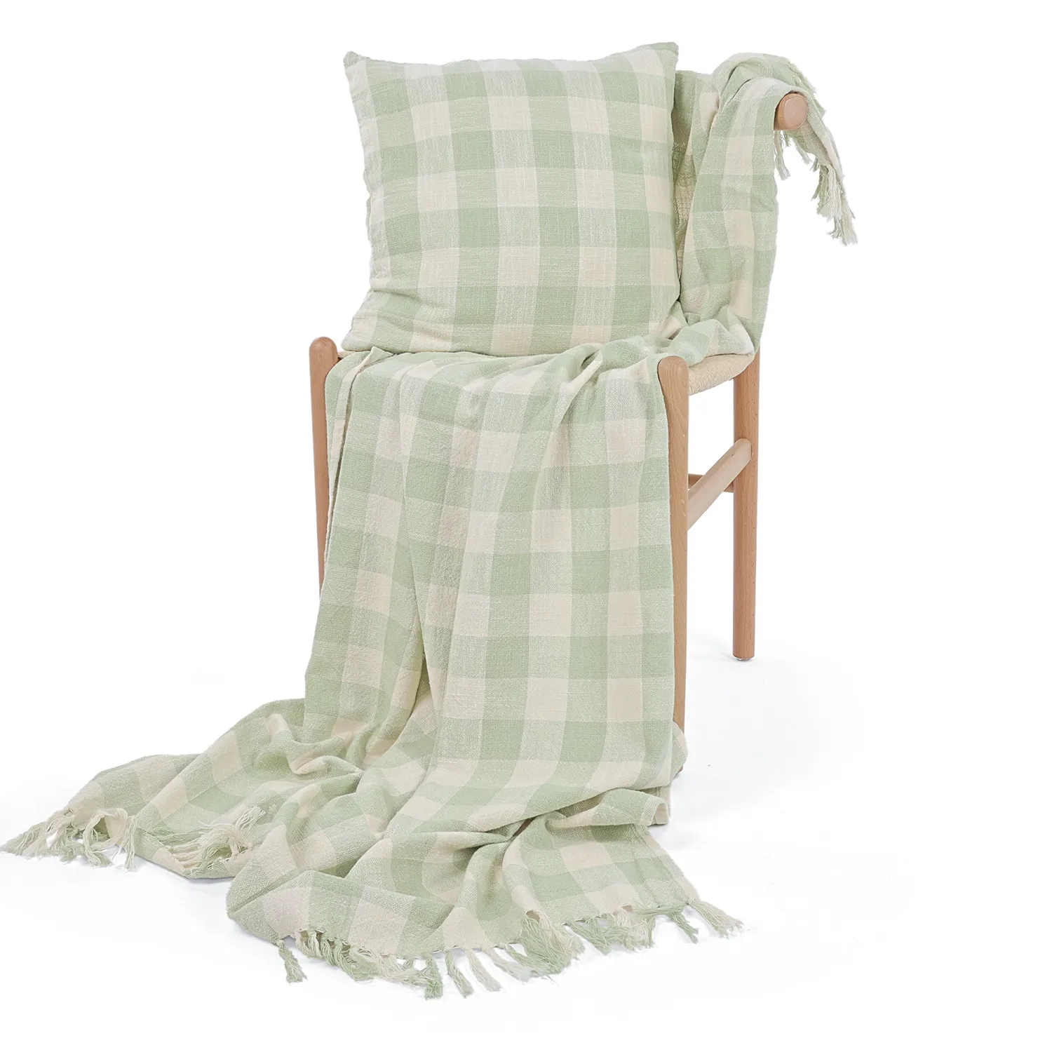 Decken - Isela check cotton throw (cremefarben/hellgrün)