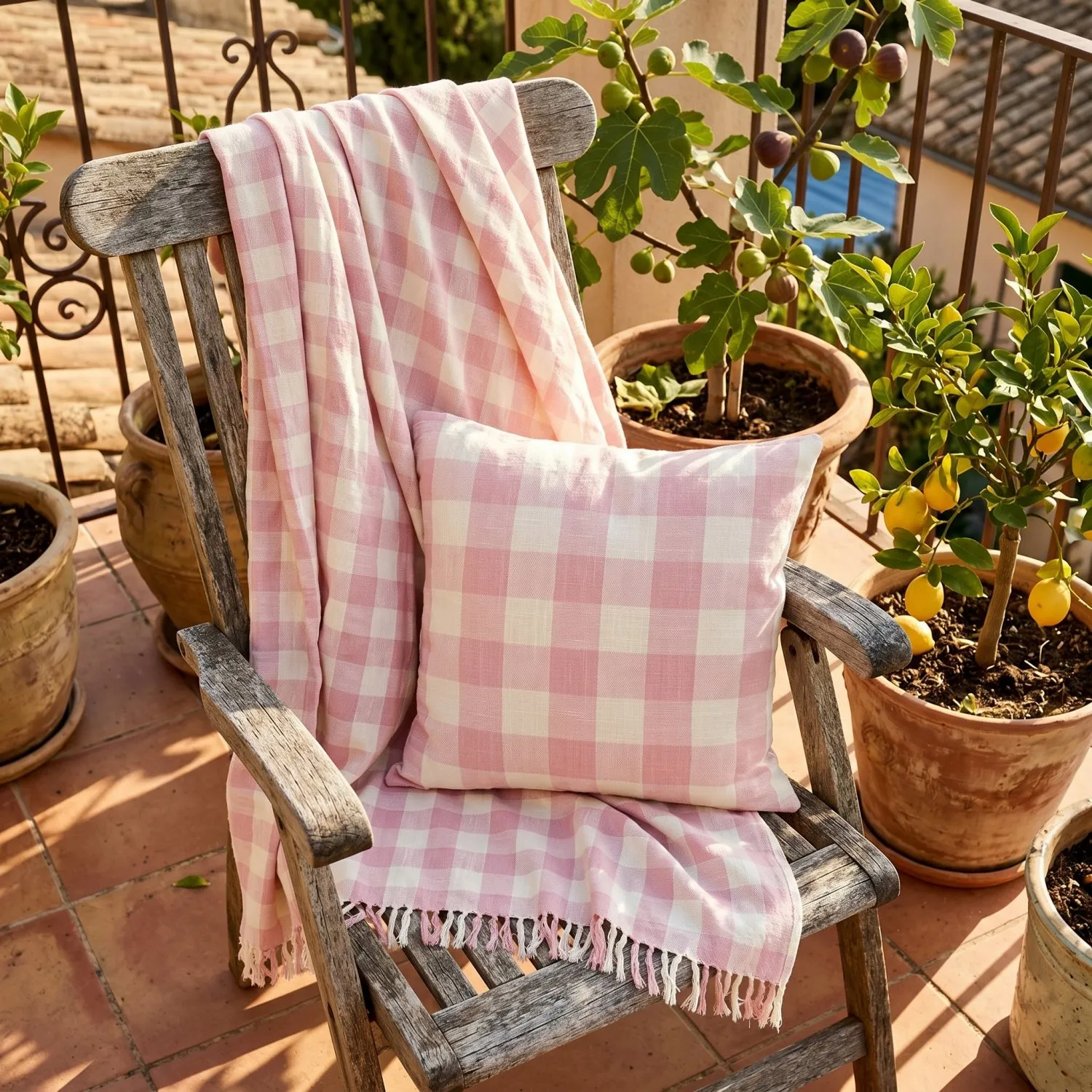 Decken - Isela check cotton throw (cremefarben/rosa)