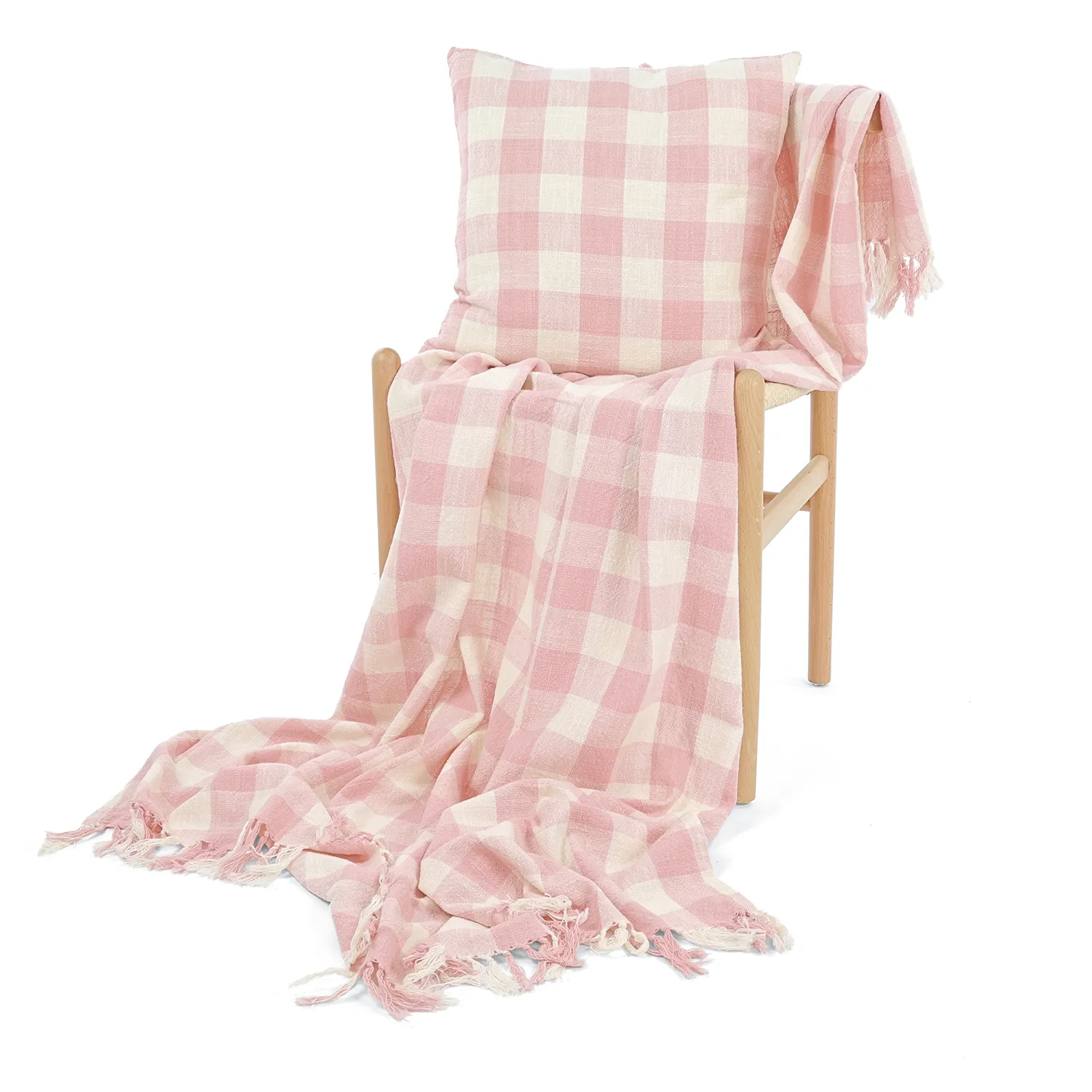Decken - Isela check cotton throw (cremefarben/rosa)