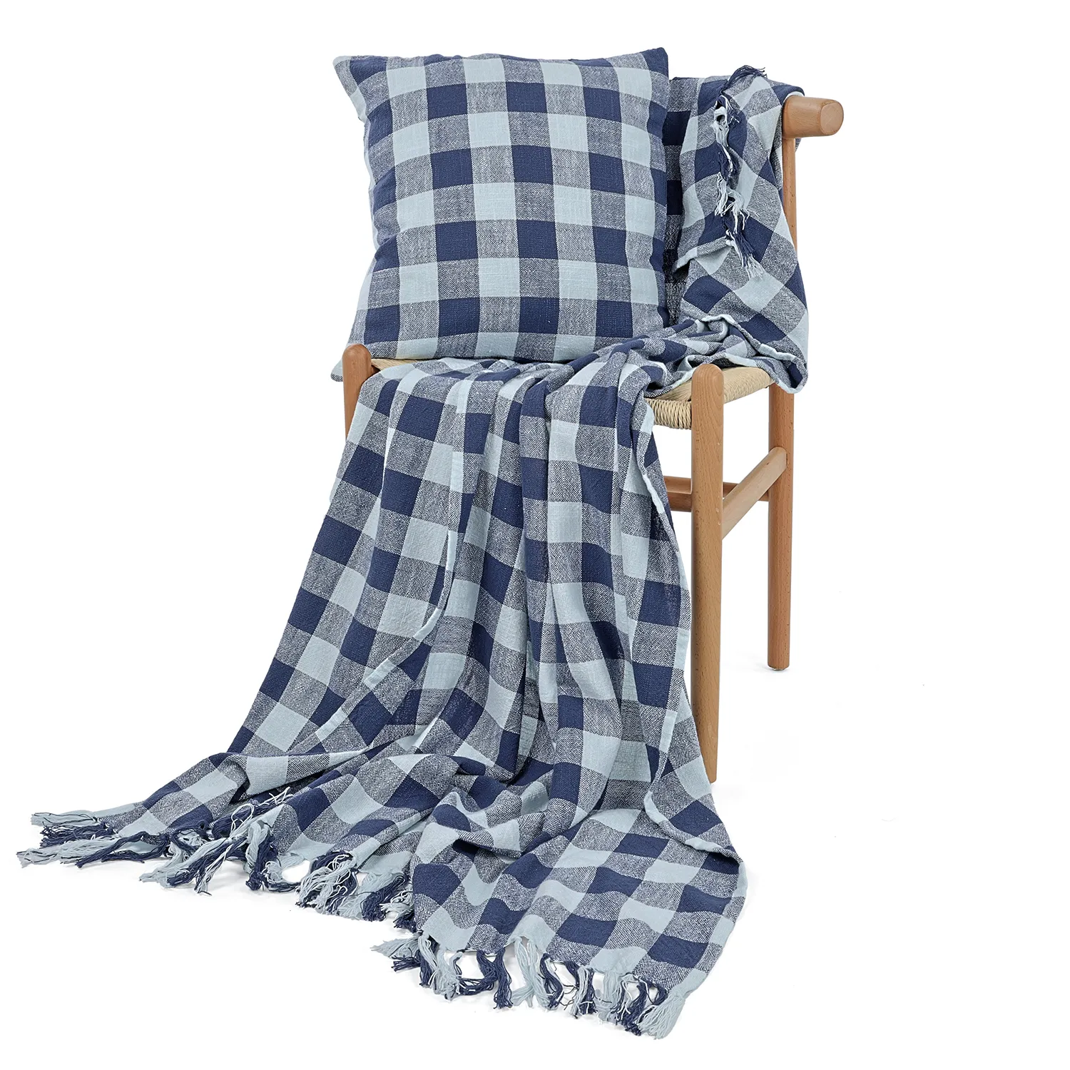 Decken - Isela check cotton throw (marineblau/hellblau)