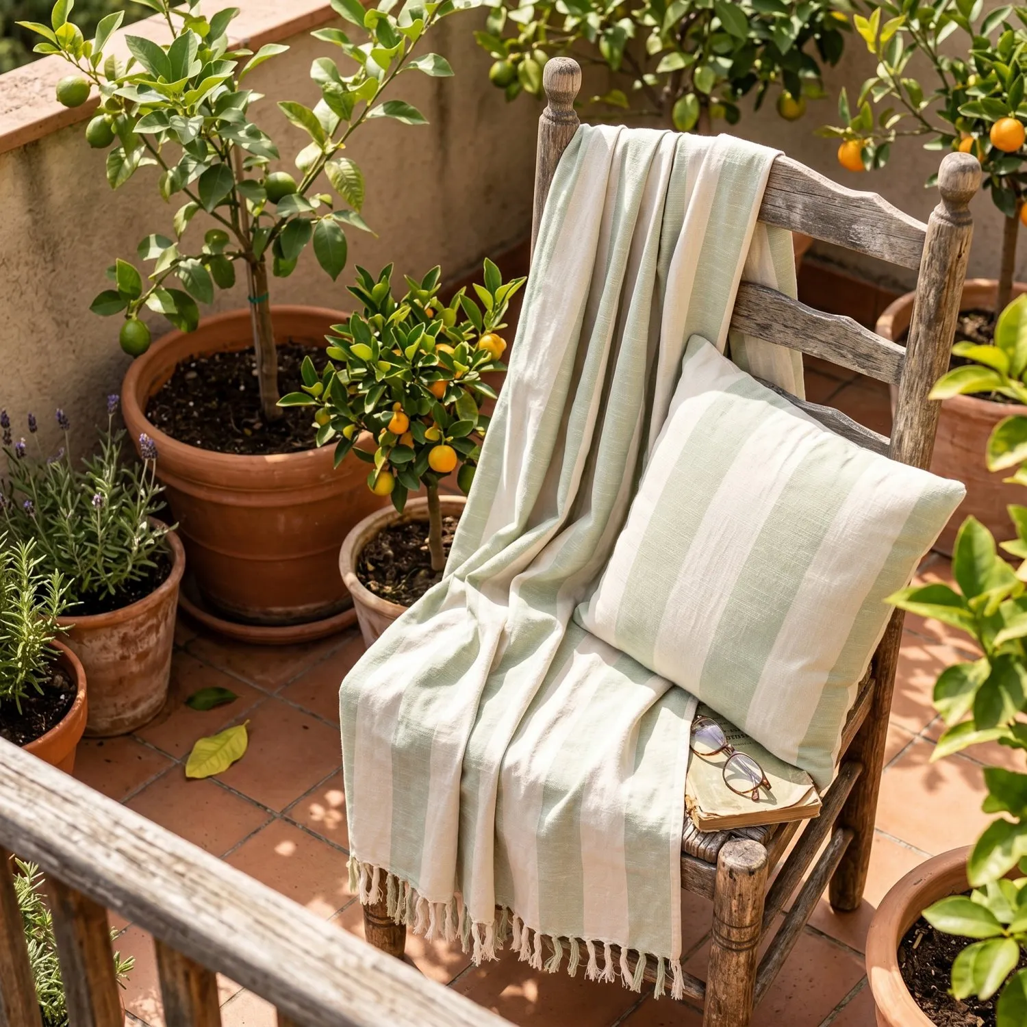 Taie d'oreiller - Kora stripe cotton cushion cover (crème/vert clair)