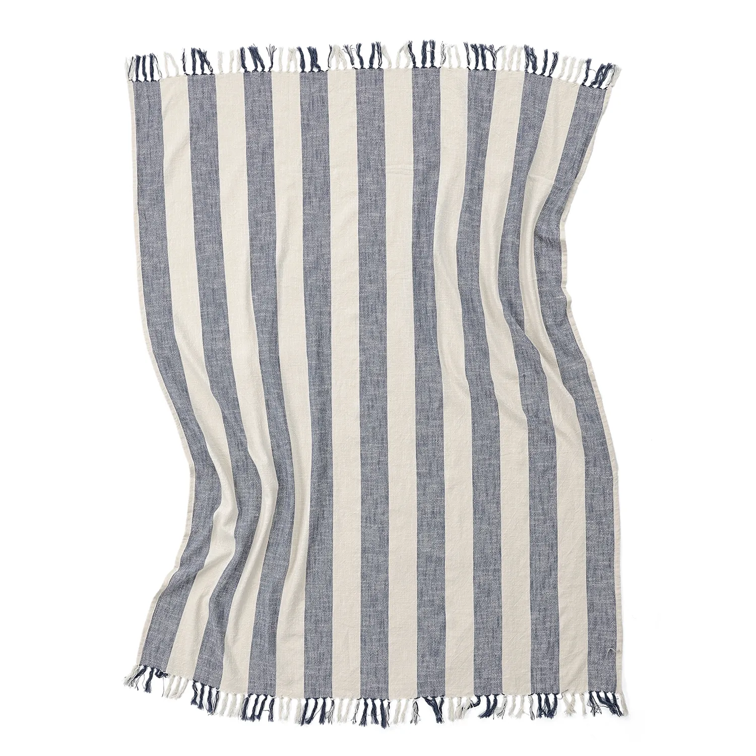 Decken - Kora stripe cotton throw (creme/marineblau)