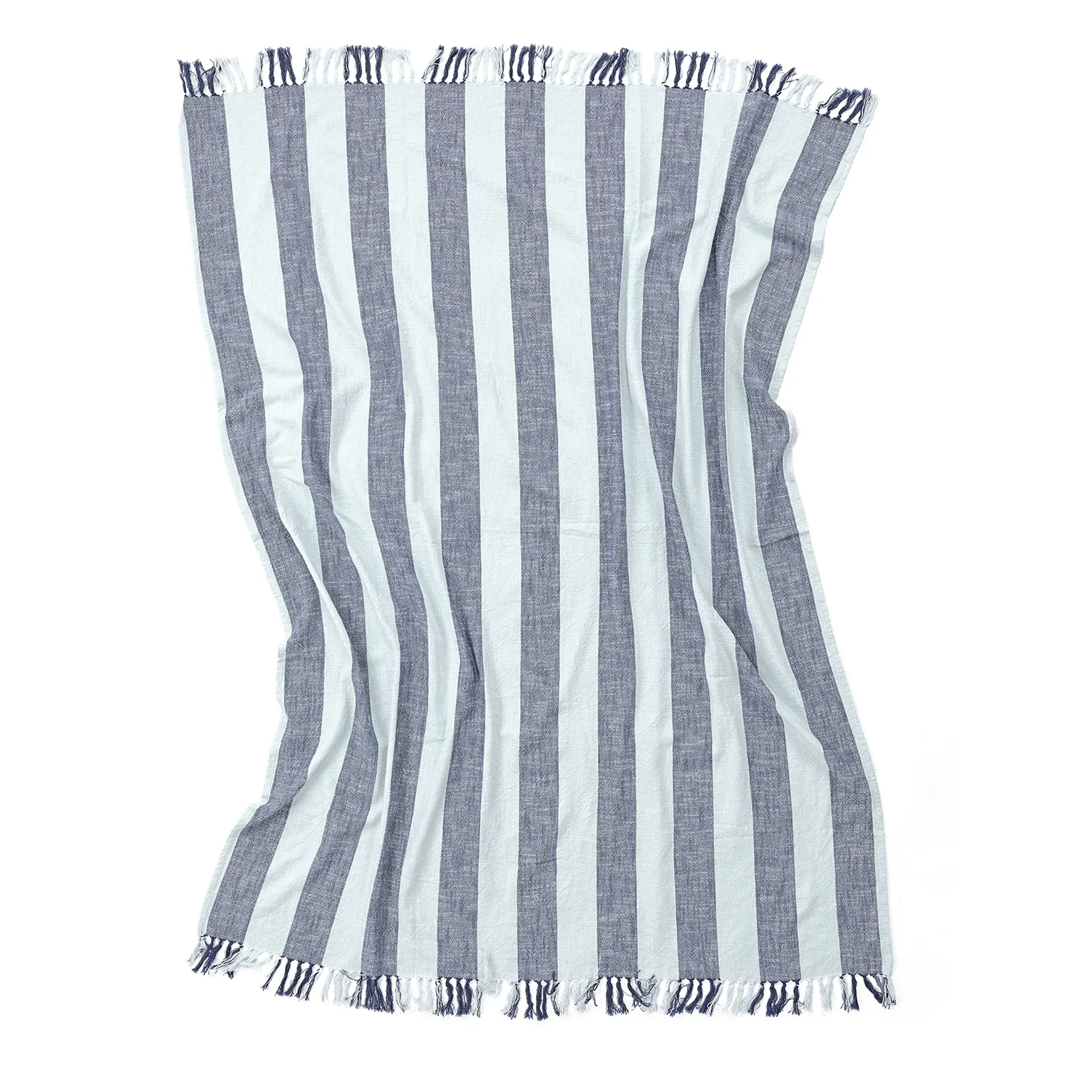 Couvertures - Kora stripe cotton throw (bleu marine/bleu clair)