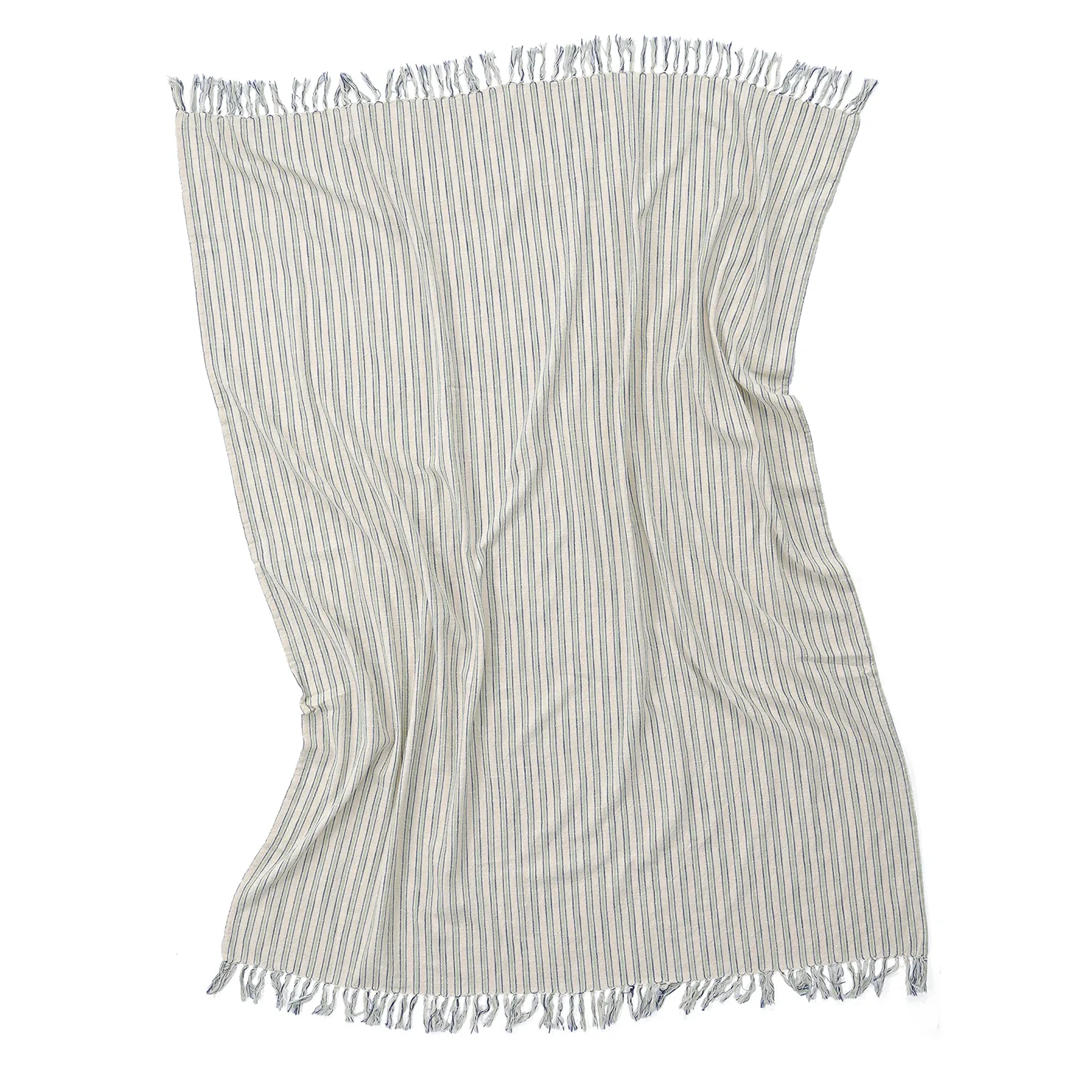 Decken - Rumi stripe cotton throw (creme/marineblau/hellgrün)