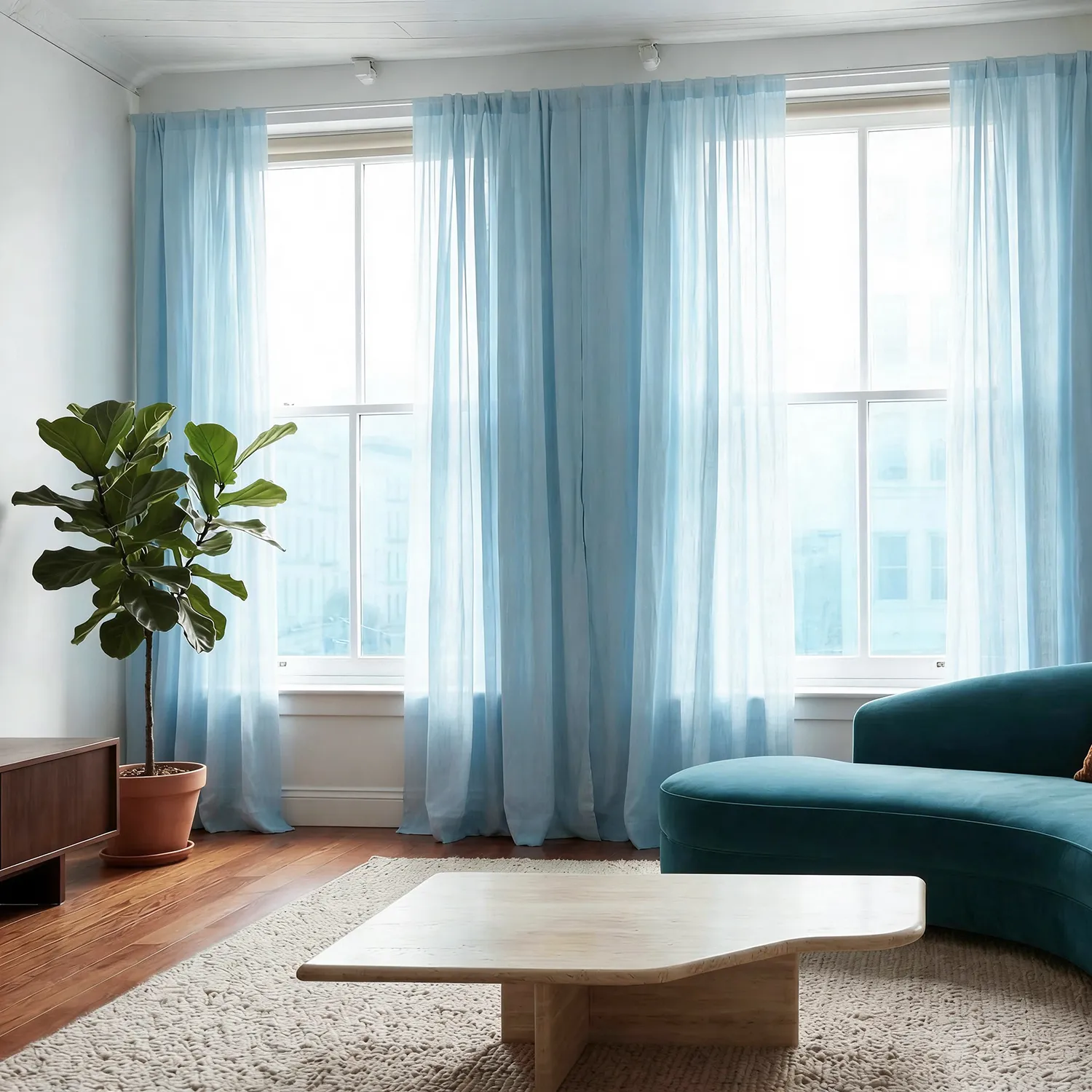 Rideaux Lot de 2 - Rideau mélange lin Lumira (bleu clair)