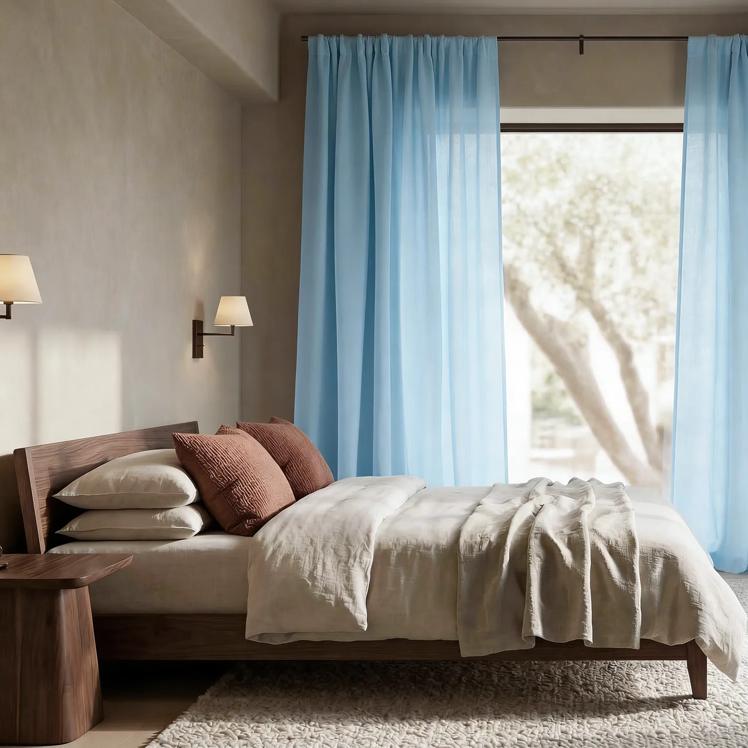 Rideaux Lot de 2 - Rideau mélange lin Lumira (bleu clair)