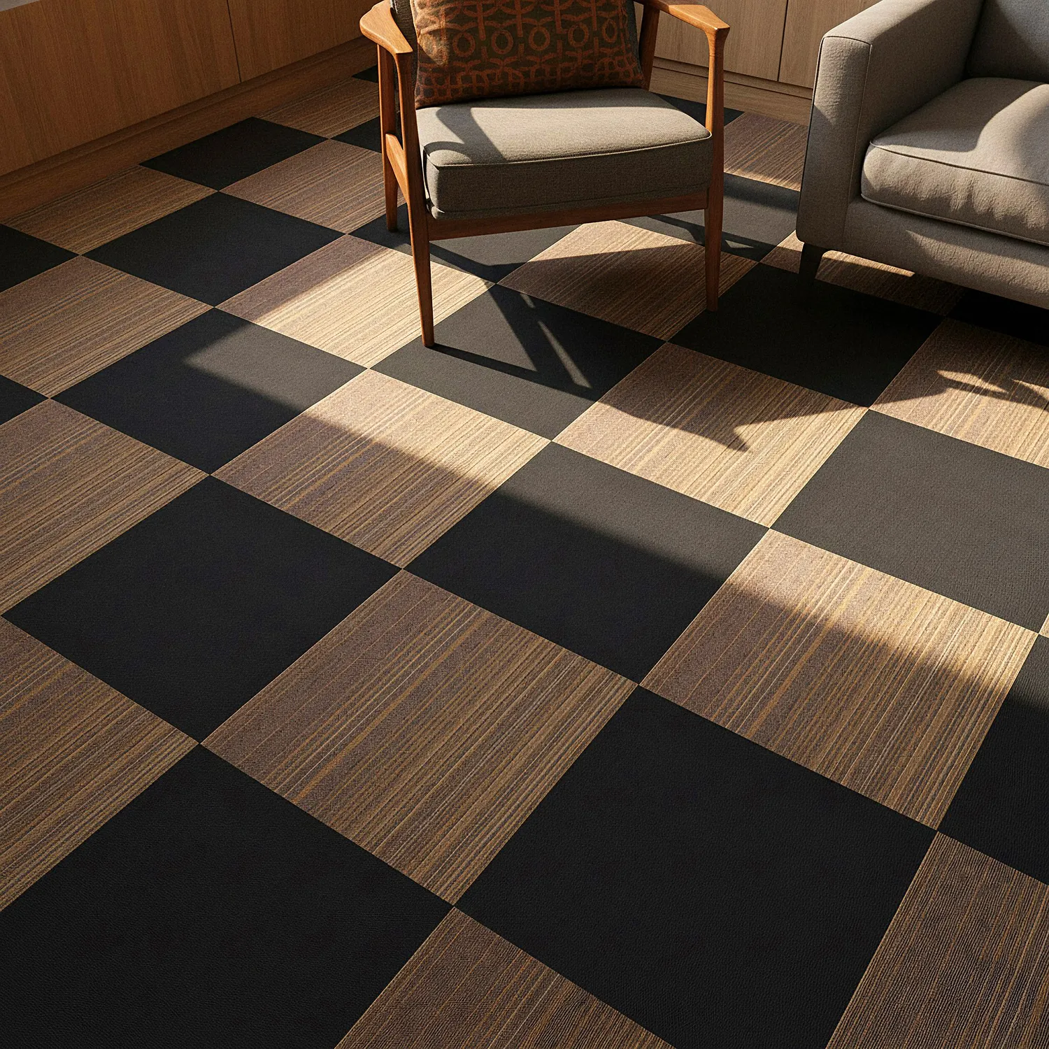 Teppichboden - Almeria Teppichfliesen 24 Stk. (unregelmäßig gestreift braun)