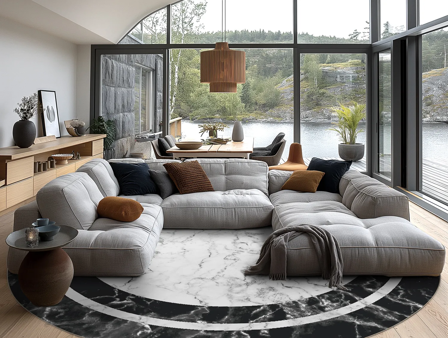 Tapis rond - Amaliada (noir/blanc)