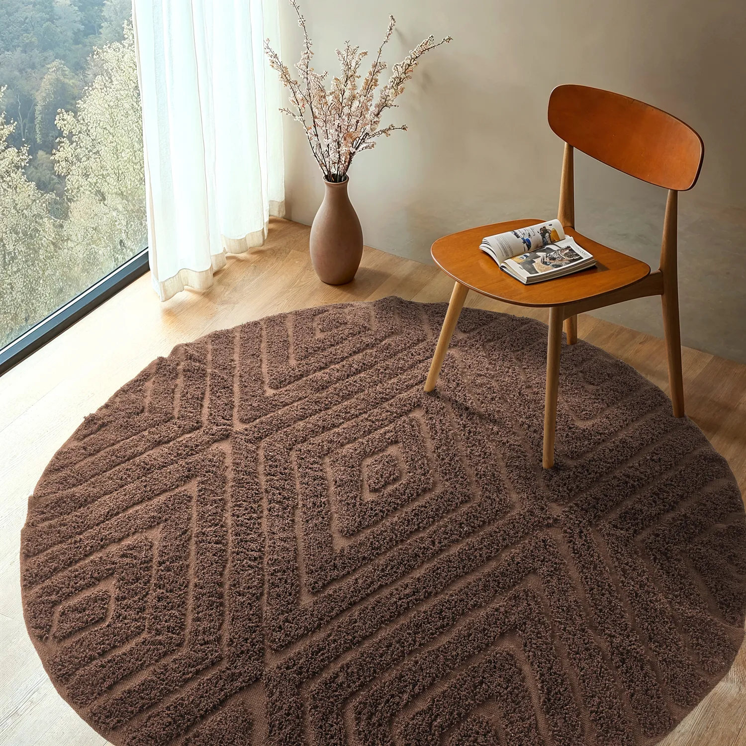 Runde Teppiche - Amberley Natural Cotton Shaggy (braun)