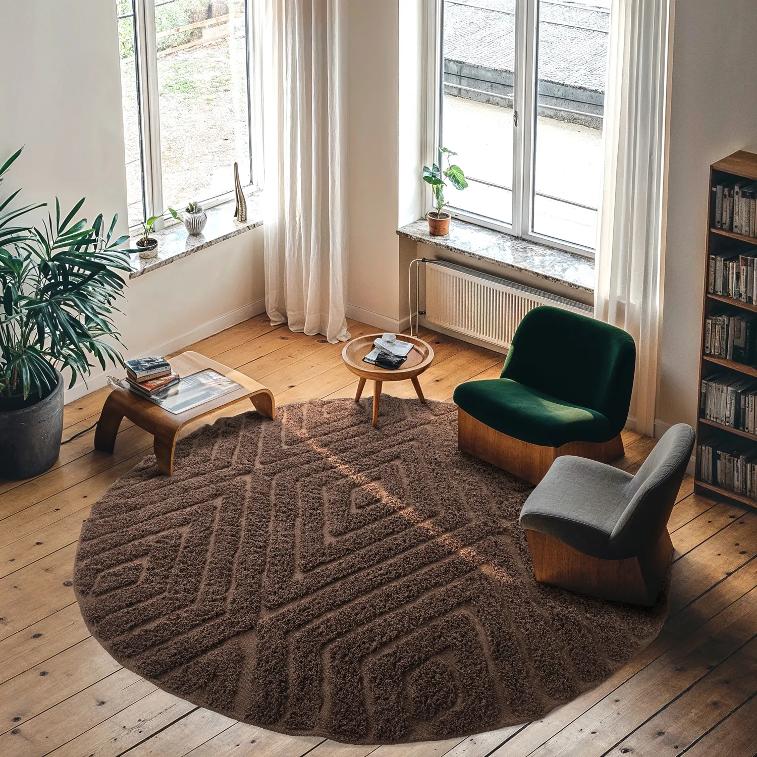 Runde Teppiche - Amberley Natural Cotton Shaggy (braun)