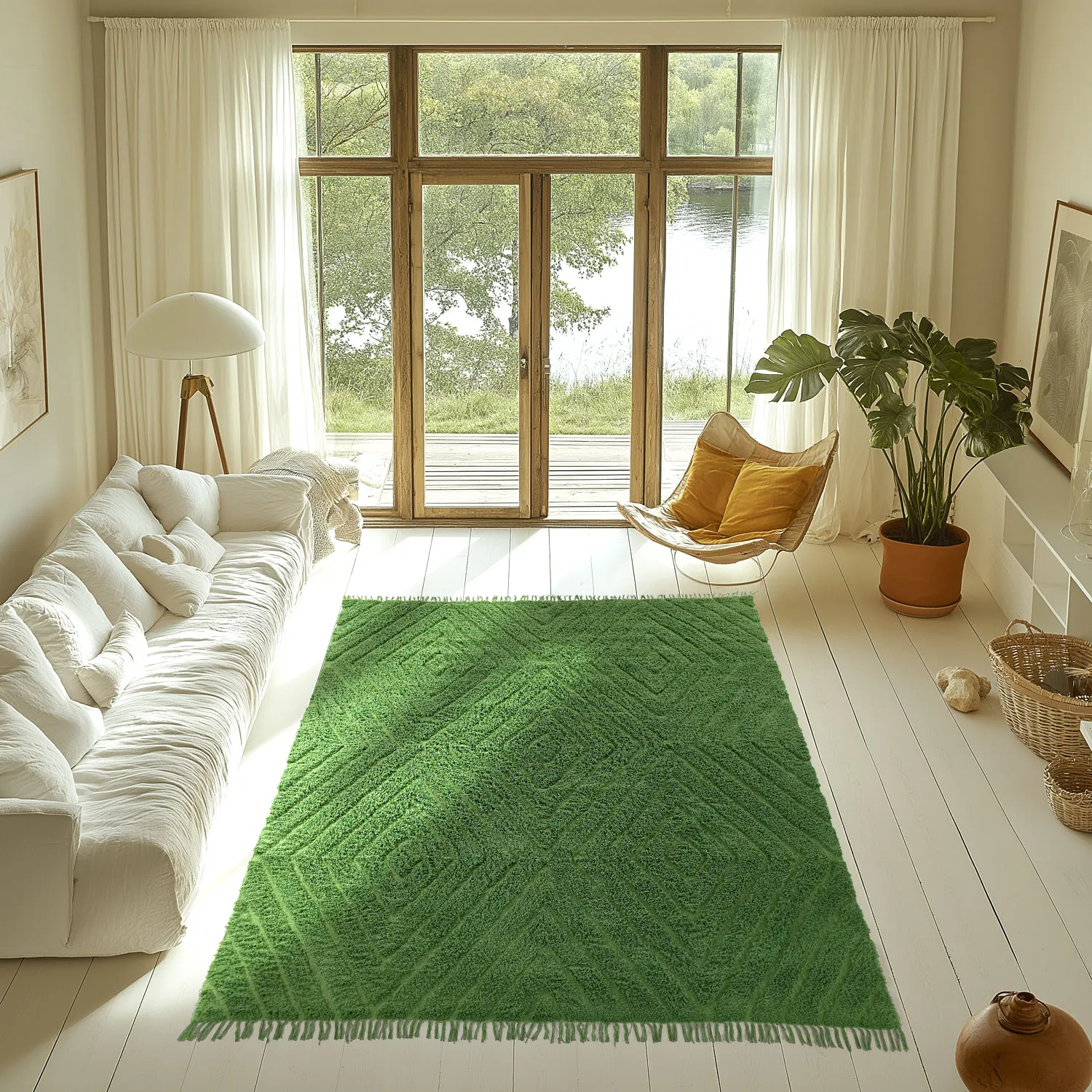 Hochflorteppiche - Amberley Natural Cotton Shaggy (grün)