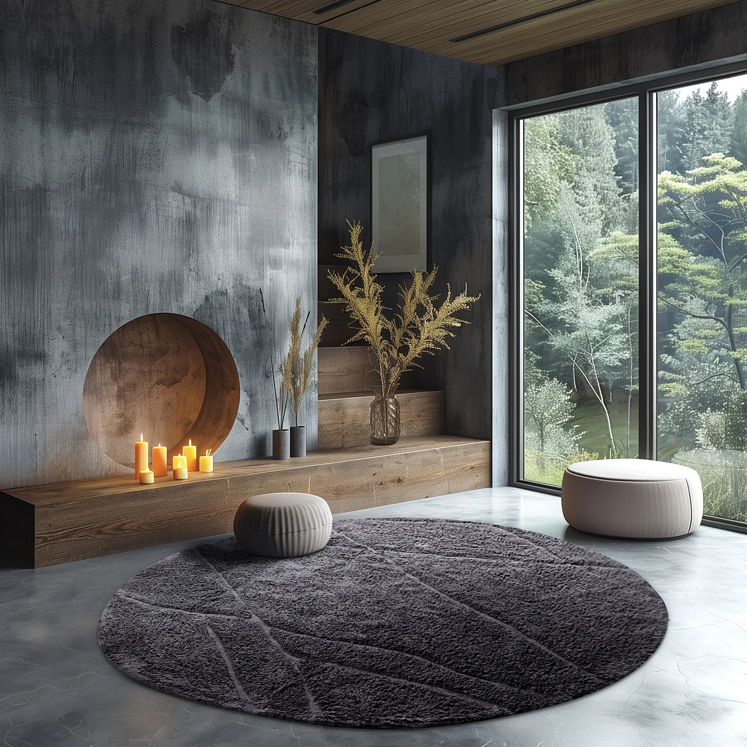 Runde Teppiche - Andrea Natural Cotton Shaggy (schwarz)