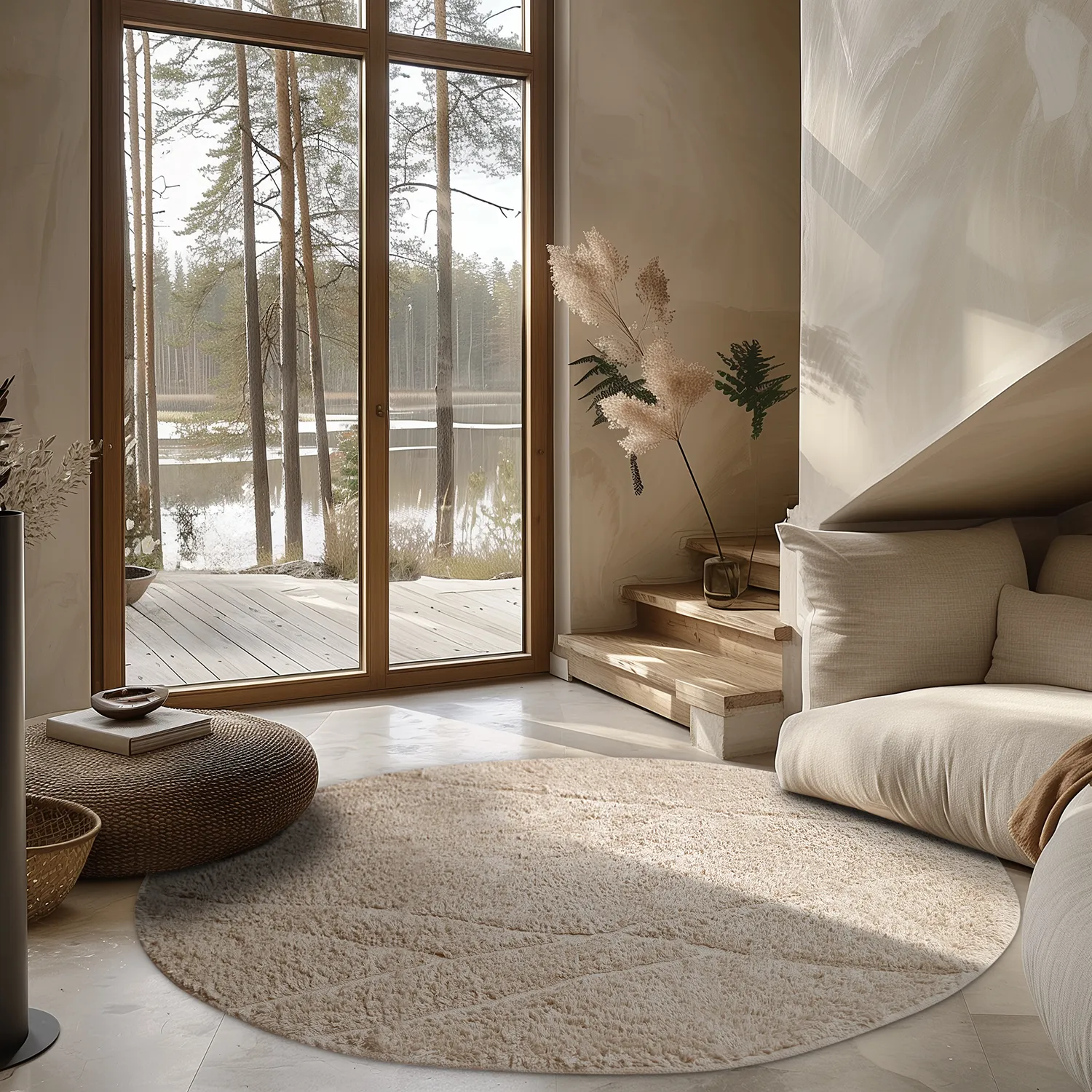 Runde Teppiche - Andrea Natural Cotton Shaggy (beige)