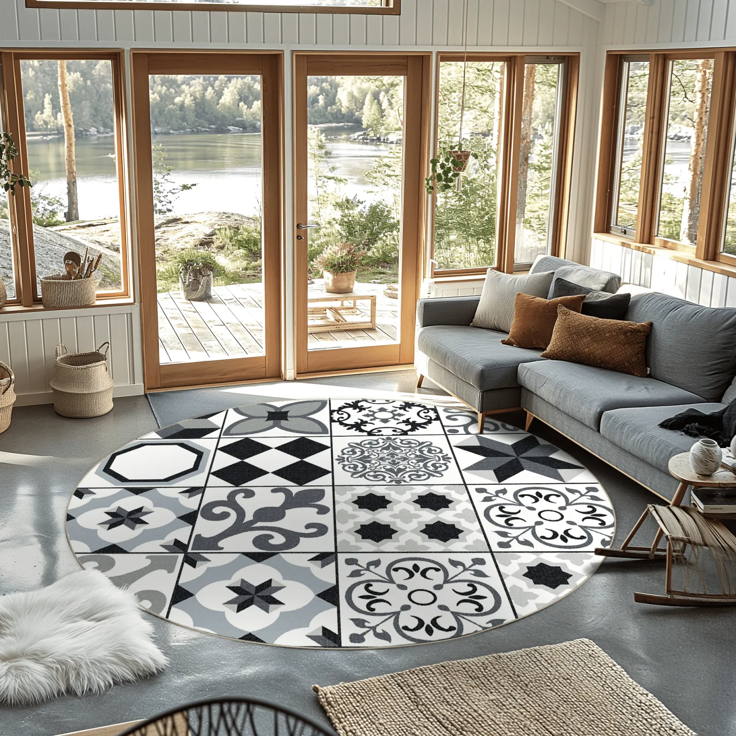 Rund Teppich - Avent (beige/schwarz)