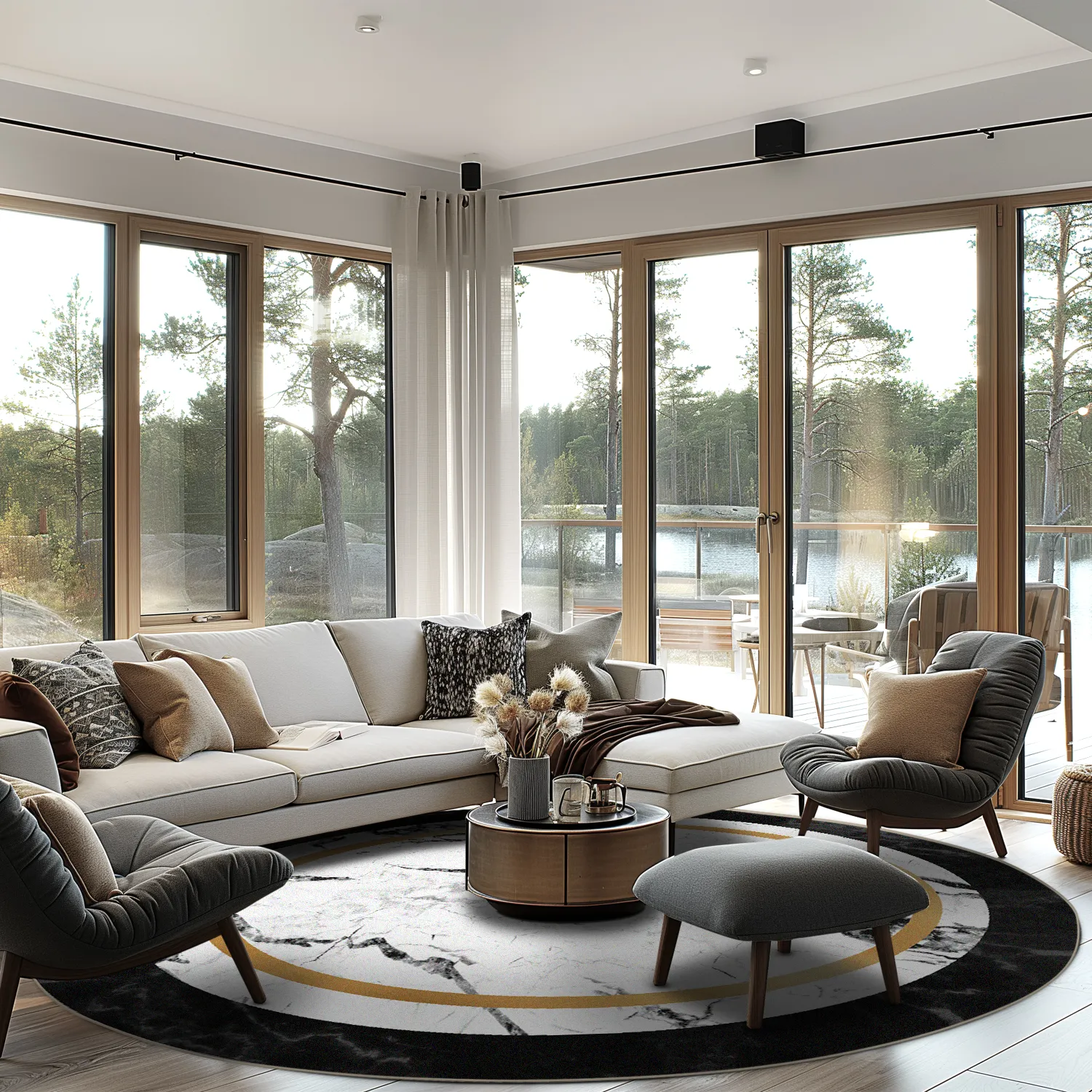 Rund Teppich - Avola (schwarz/weiß/gold)