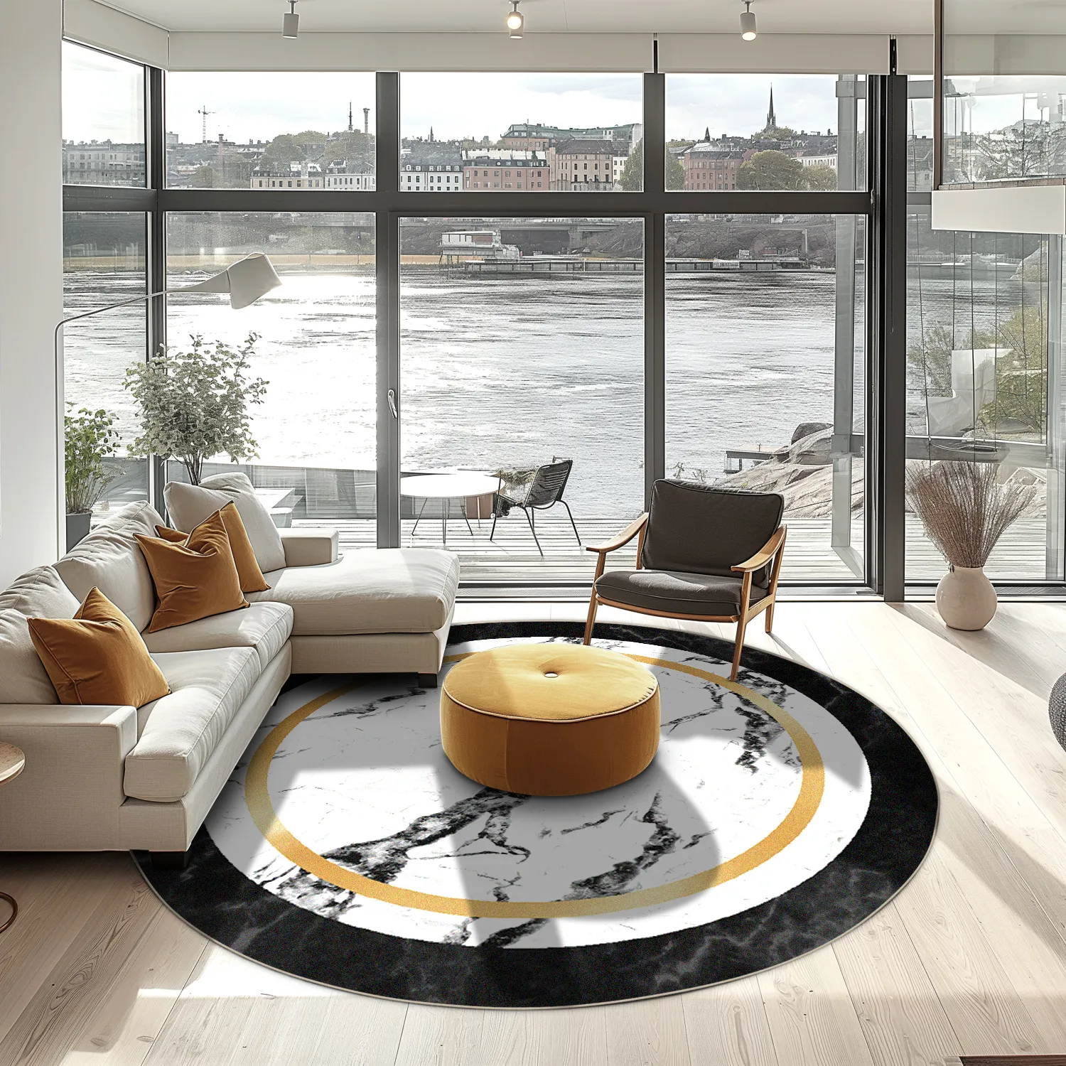Rund Teppich - Avola (schwarz/weiß/gold)