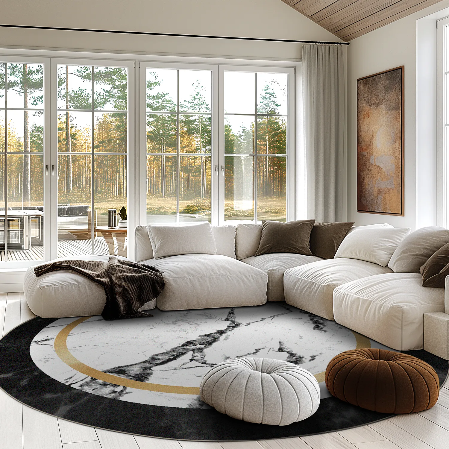 Rund Teppich - Avola (schwarz/weiß/gold)