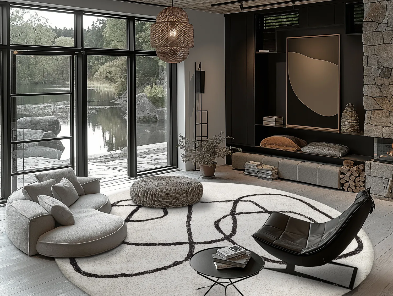 Runde Teppiche - Bavello Natural Cotton Shaggy (offwhite/schwarz)