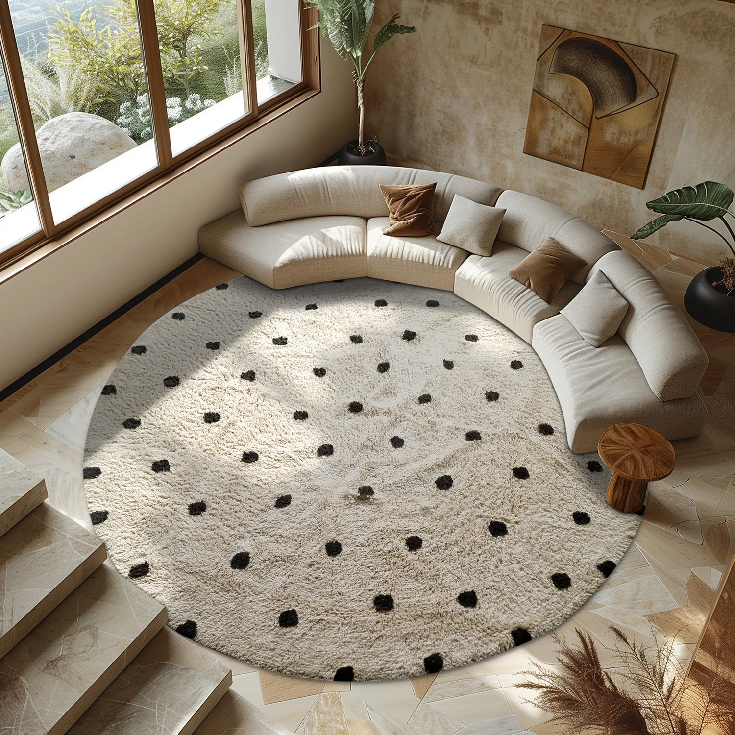 Tapis rond - Belle Natural Cotton Shaggy (blanc cassé/noir)
