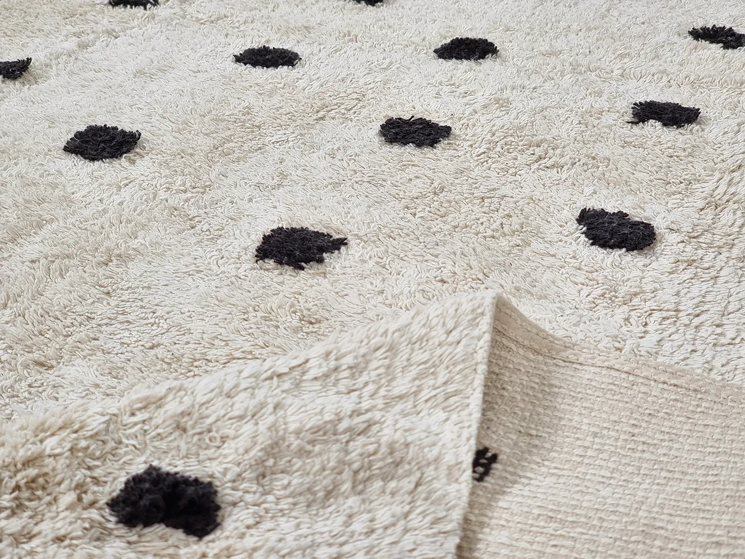 Tapis rond - Belle Natural Cotton Shaggy (blanc cassé/noir)