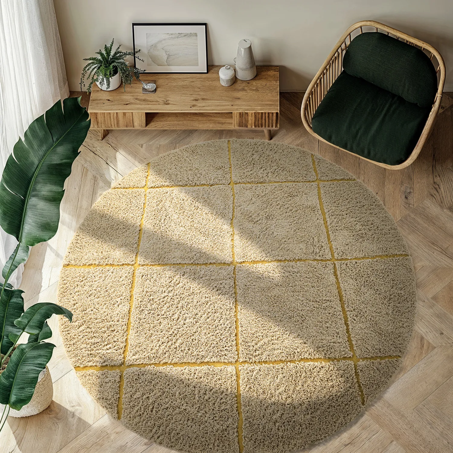 Runde Teppiche - Bellevue Natural Cotton Shaggy (beige/braun)