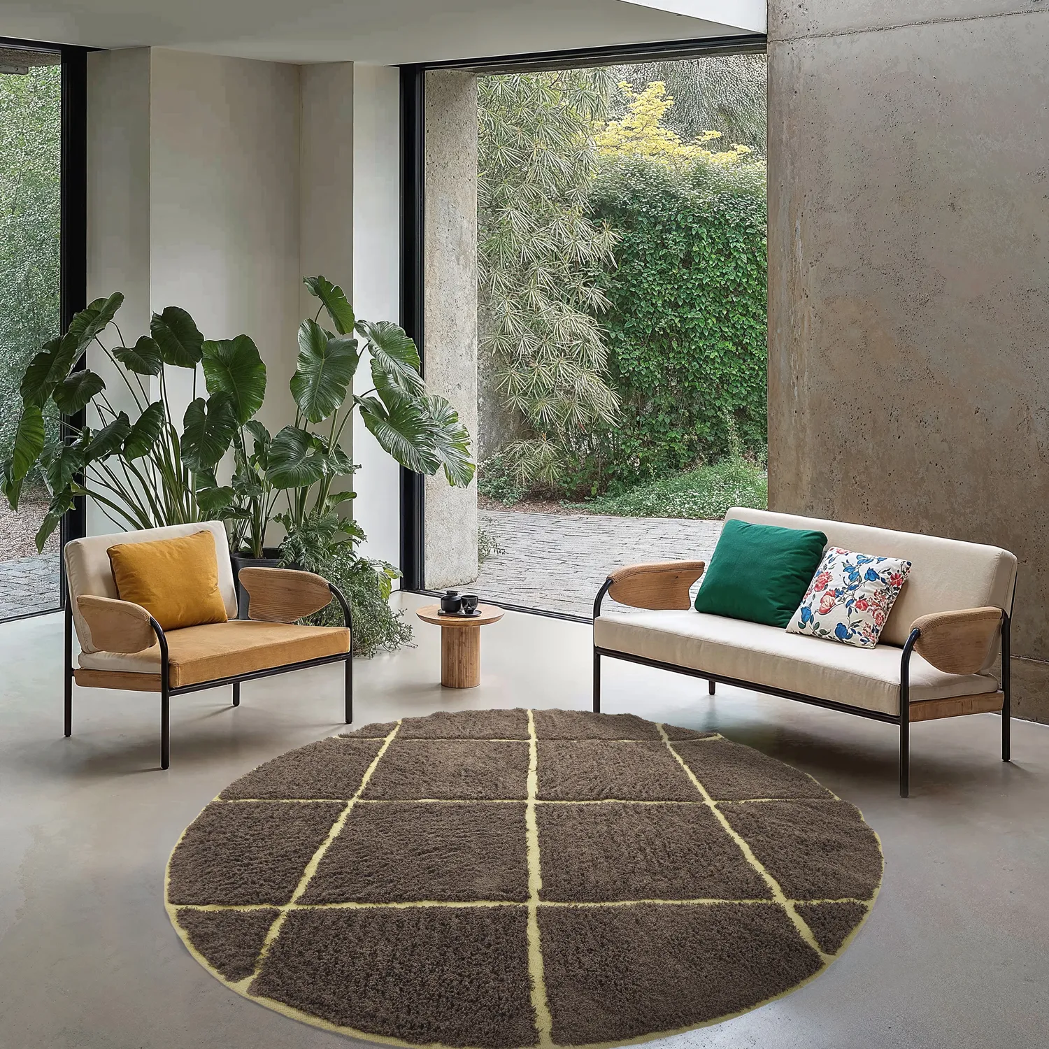 Runde Teppiche - Bellevue Natural Cotton Shaggy (braun/gelb)