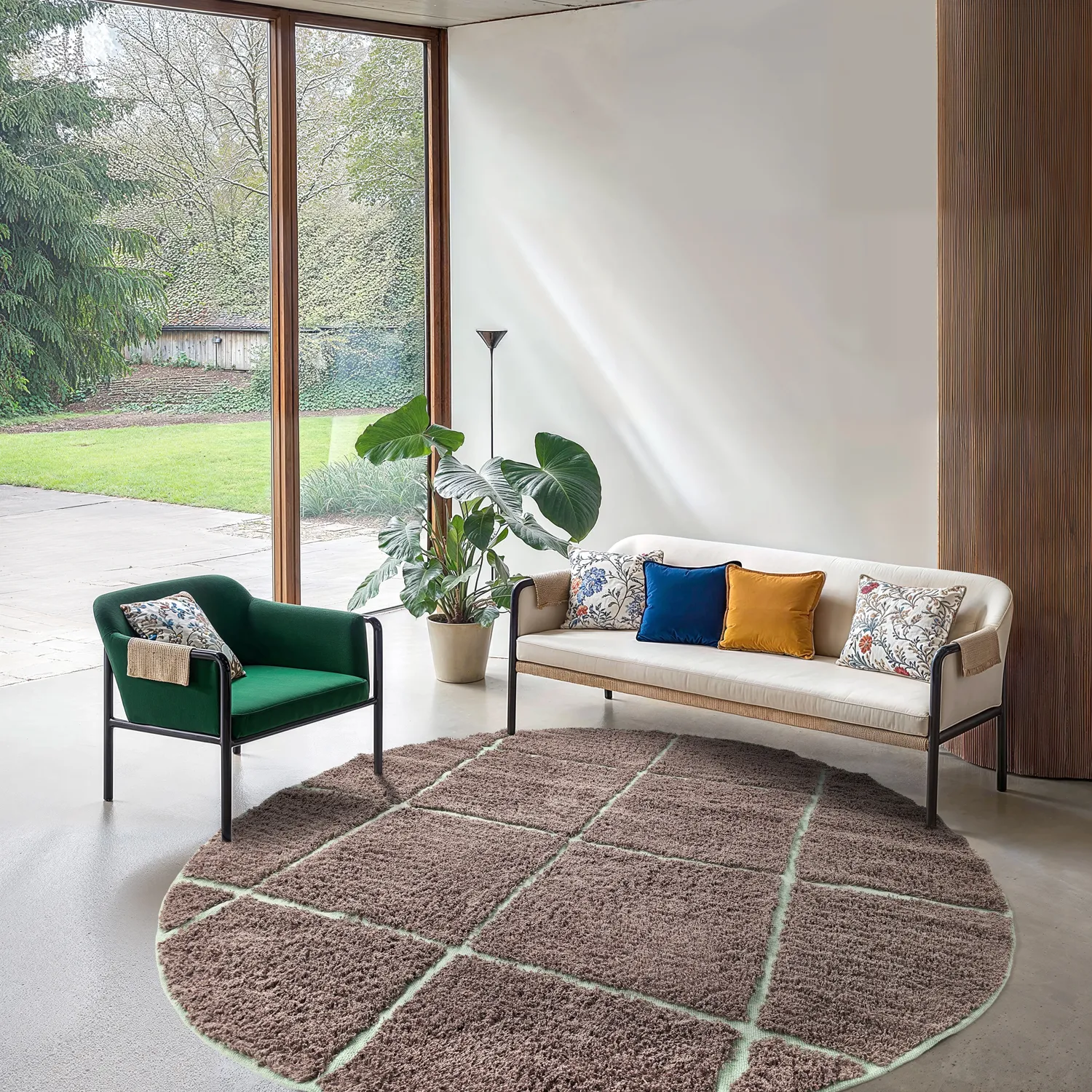 Runde Teppiche - Bellevue Natural Cotton Shaggy (taupe/grün)