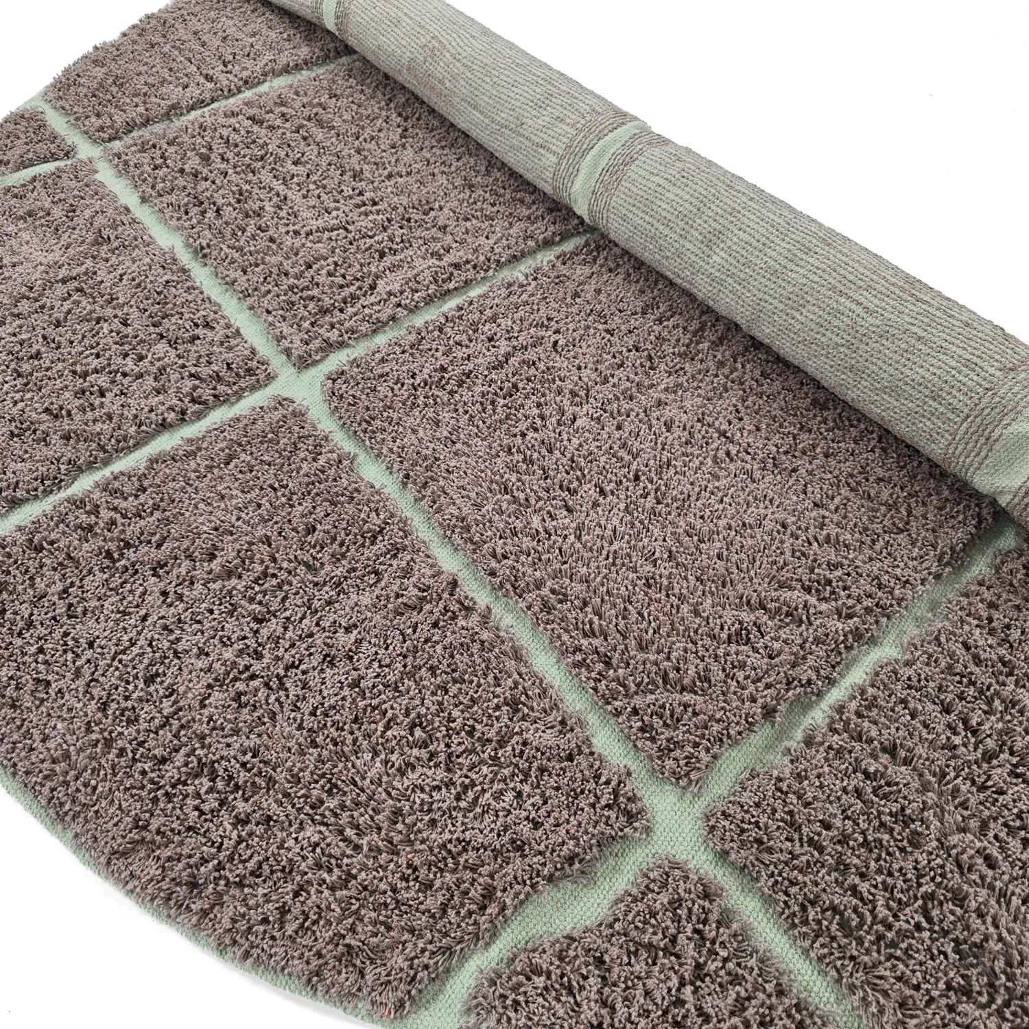 Runde Teppiche - Bellevue Natural Cotton Shaggy (taupe/grün)