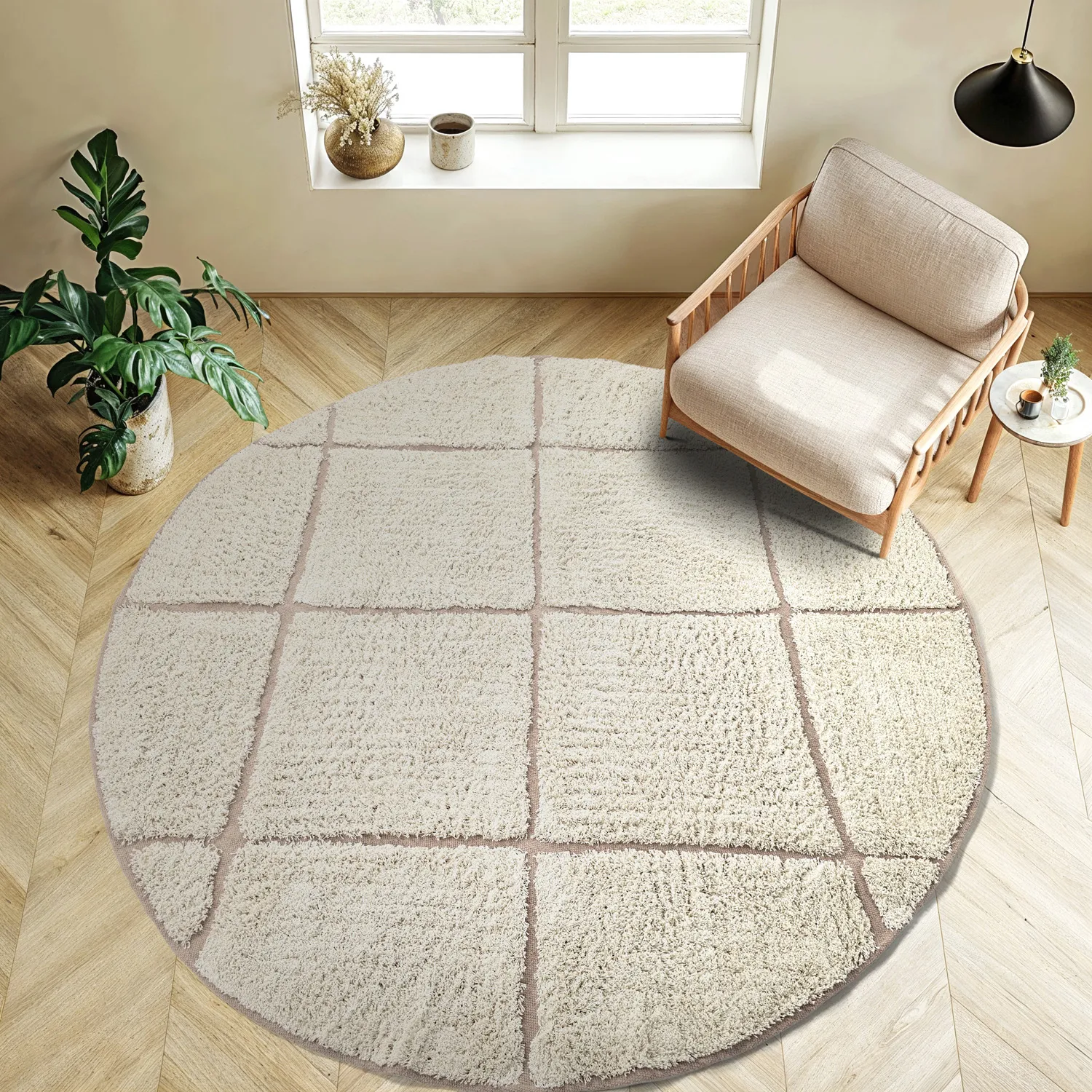 Runde Teppiche - Bellevue Natural Cotton Shaggy (cremefarben/beige)