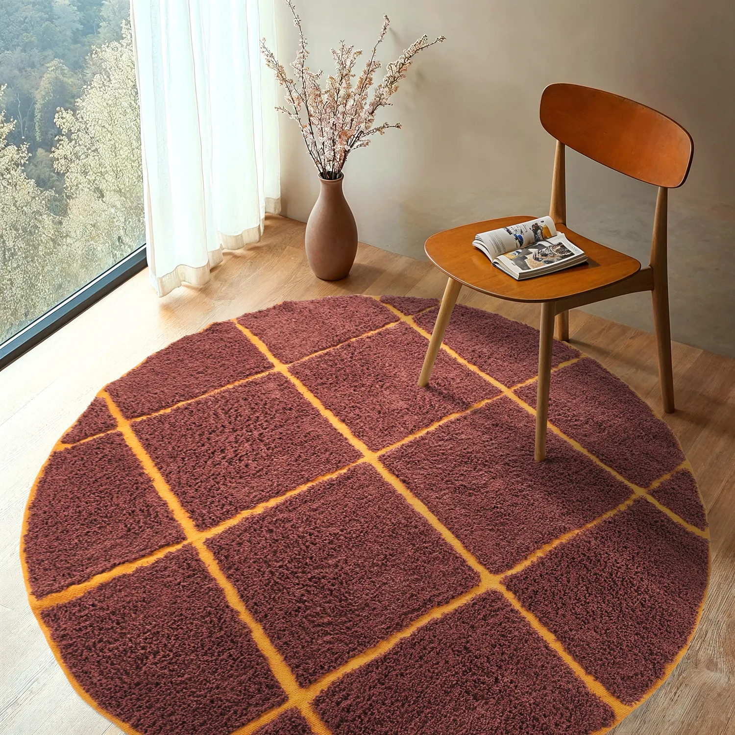 Tapis rond - Bellevue Natural Cotton Shaggy (rouge/orange)