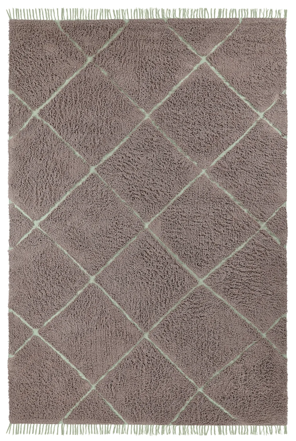 Hochflorteppiche - Bellevue Natural Cotton Shaggy (taupe/grün)
