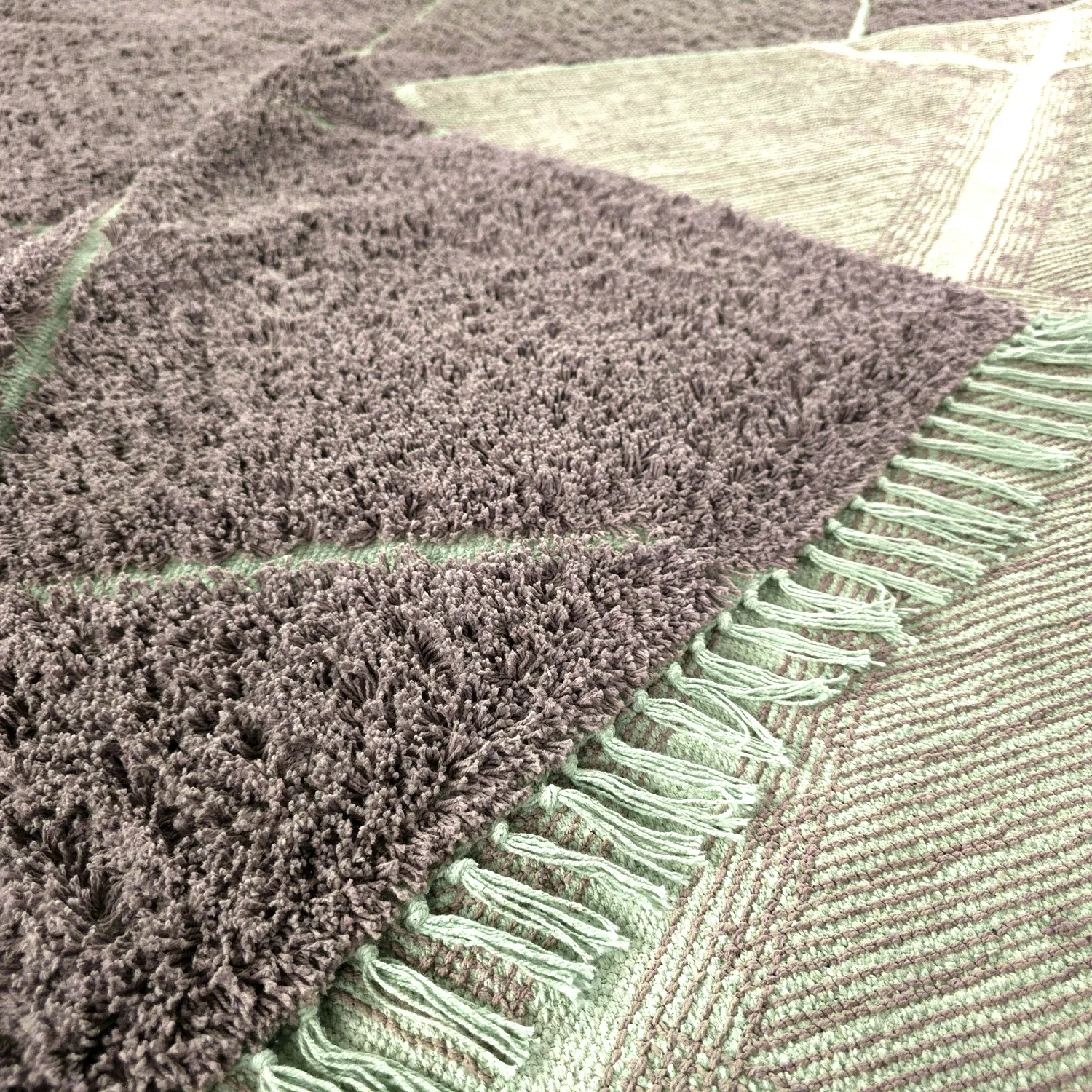 Hochflorteppiche - Bellevue Natural Cotton Shaggy (taupe/grün)