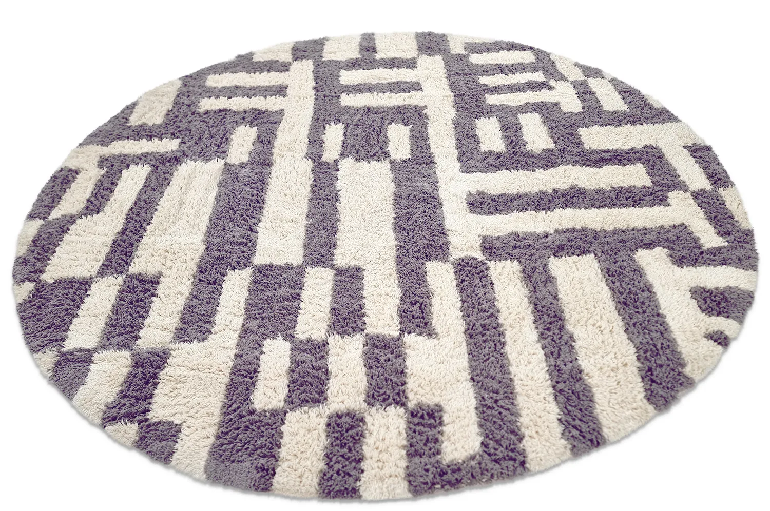 Runde Teppiche - Bergamo Natural Cotton Shaggy (grau/weiß)