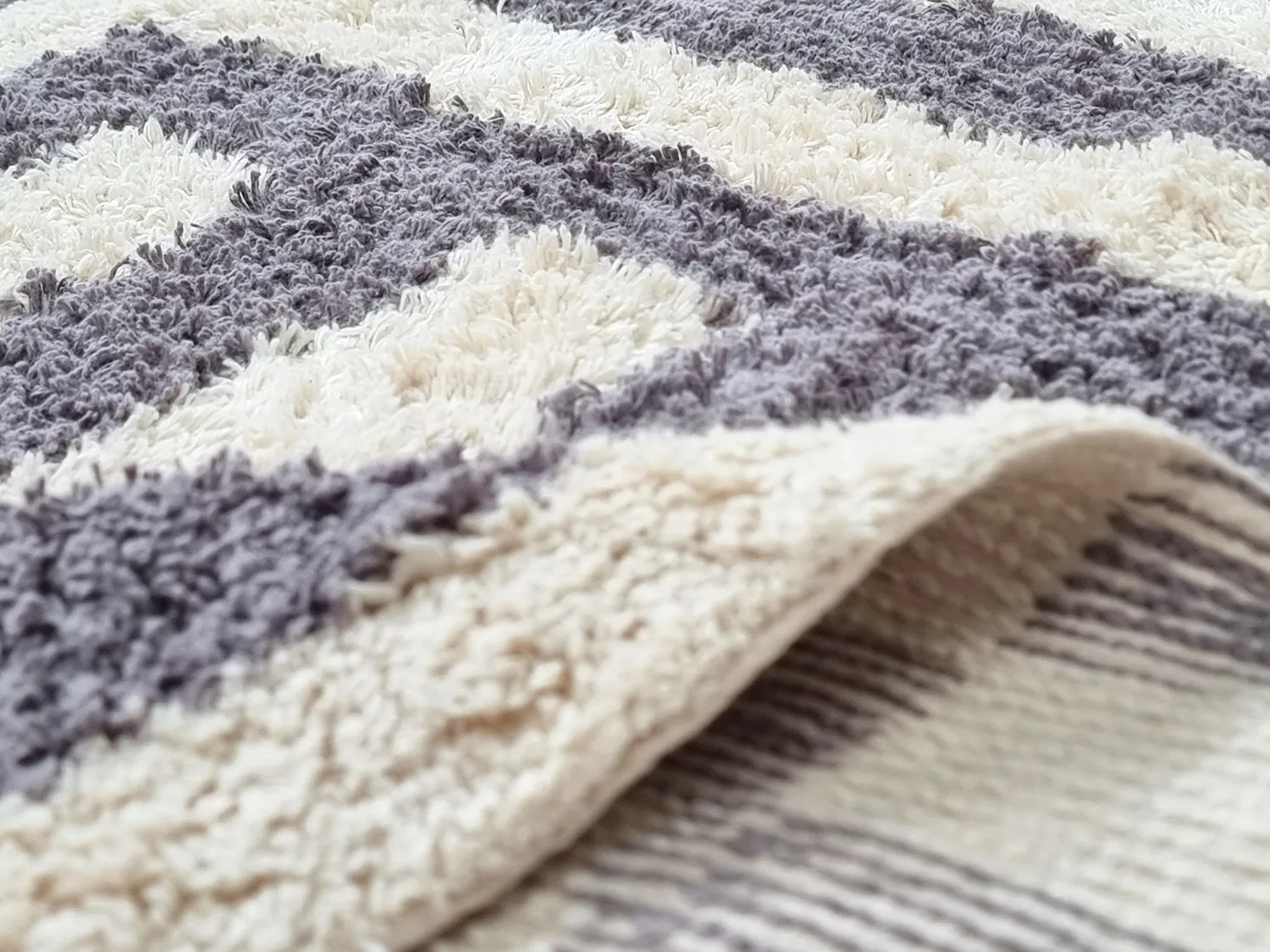 Runde Teppiche - Bergamo Natural Cotton Shaggy (grau/weiß)