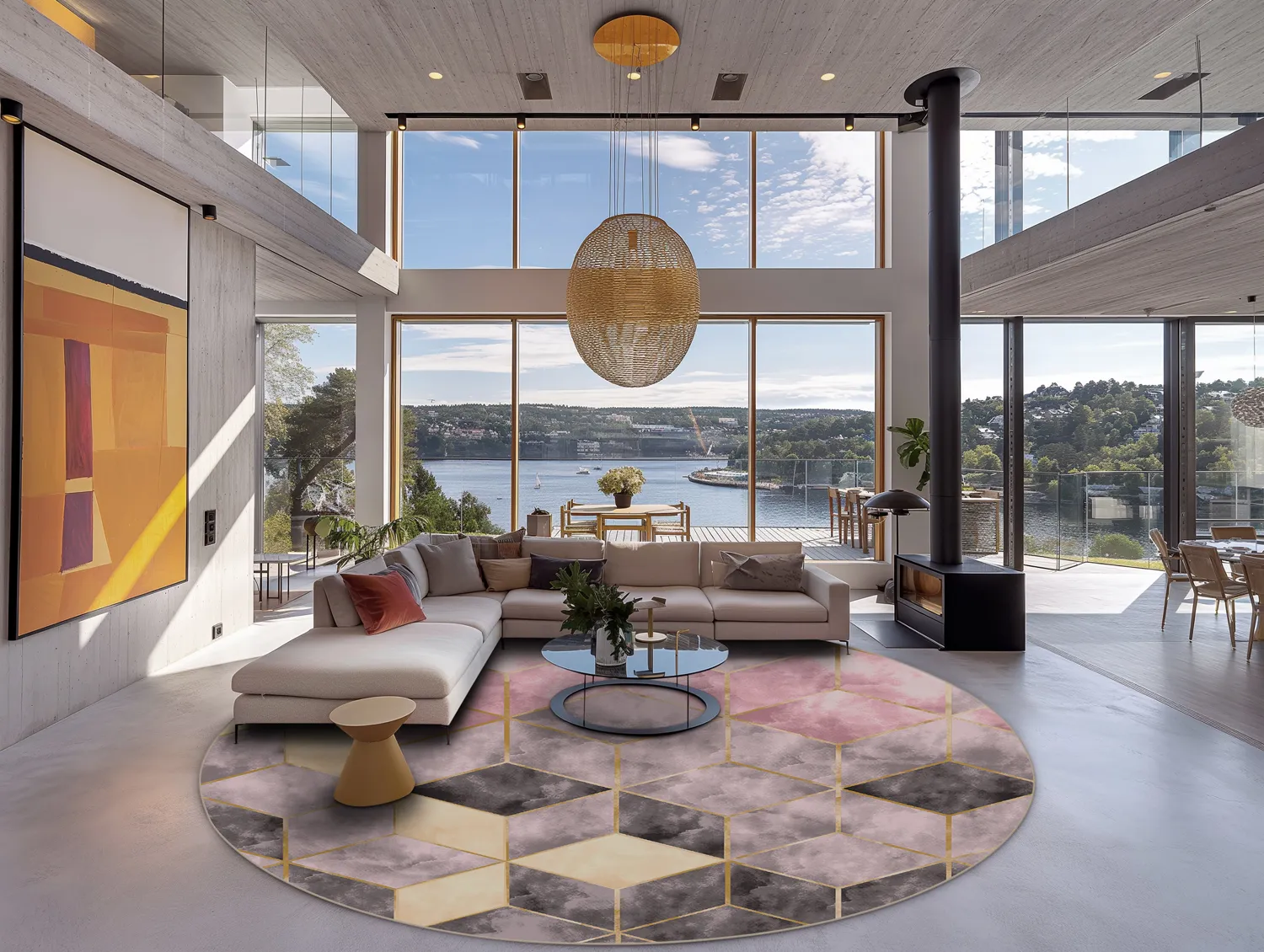 Rund Teppich - Brendola (rosa/grau/gold)