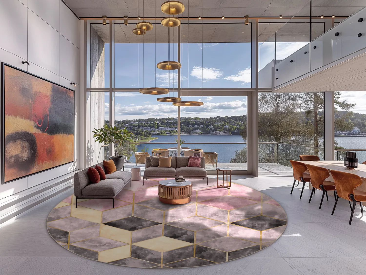 Rund Teppich - Brendola (rosa/grau/gold)