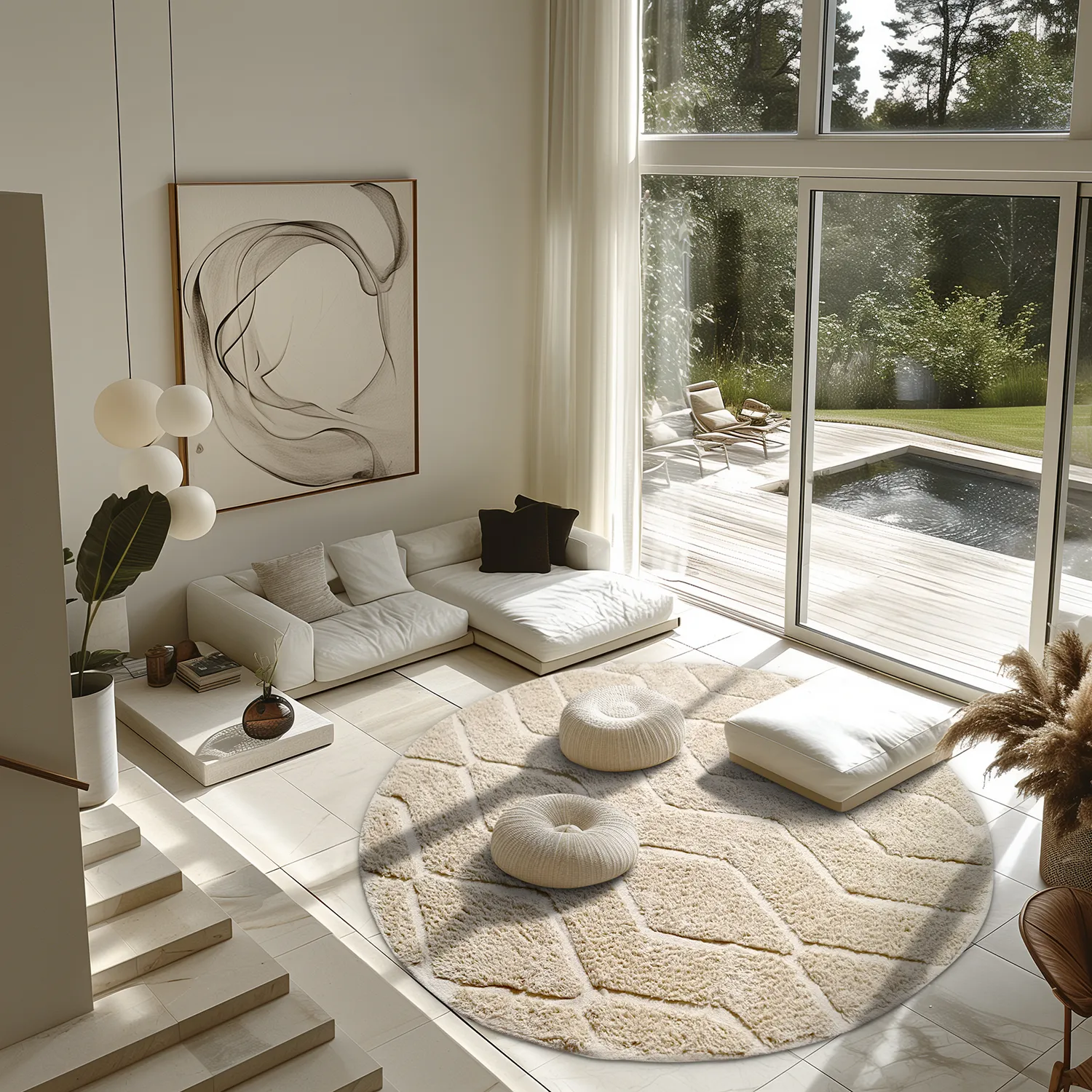 Runde Teppiche - Brynn Natural Cotton Shaggy (beige)