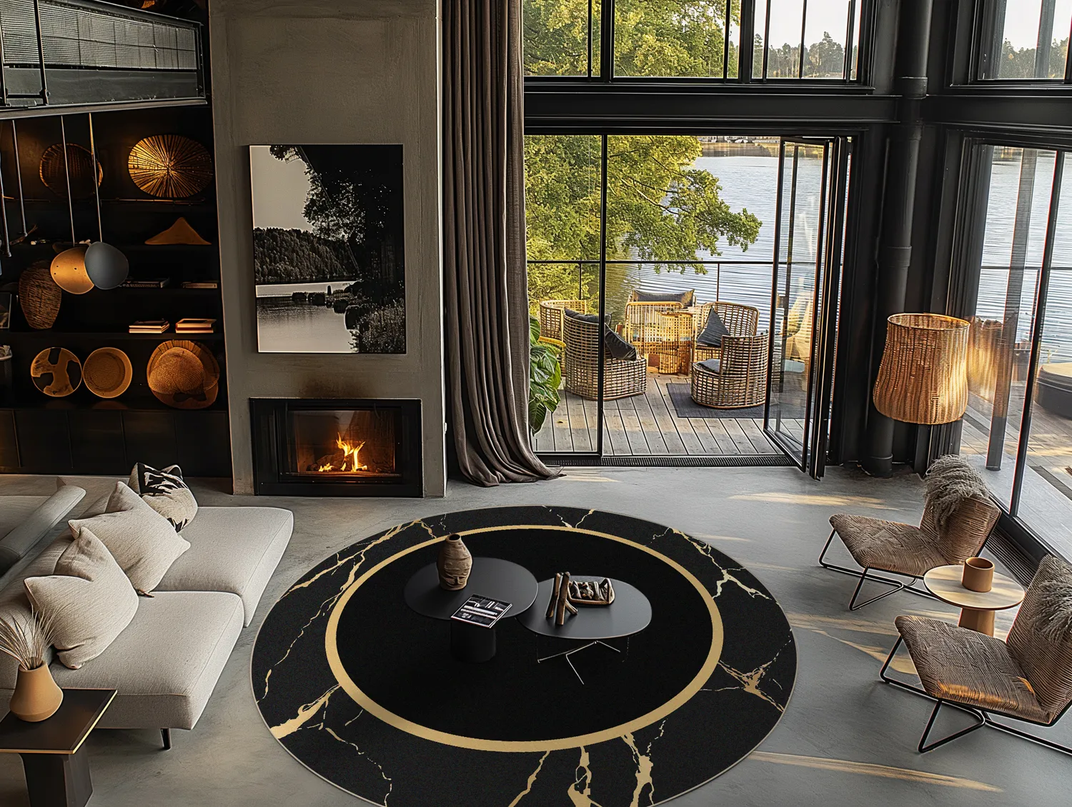 Tapis rond - Cerasia (noir/doré)