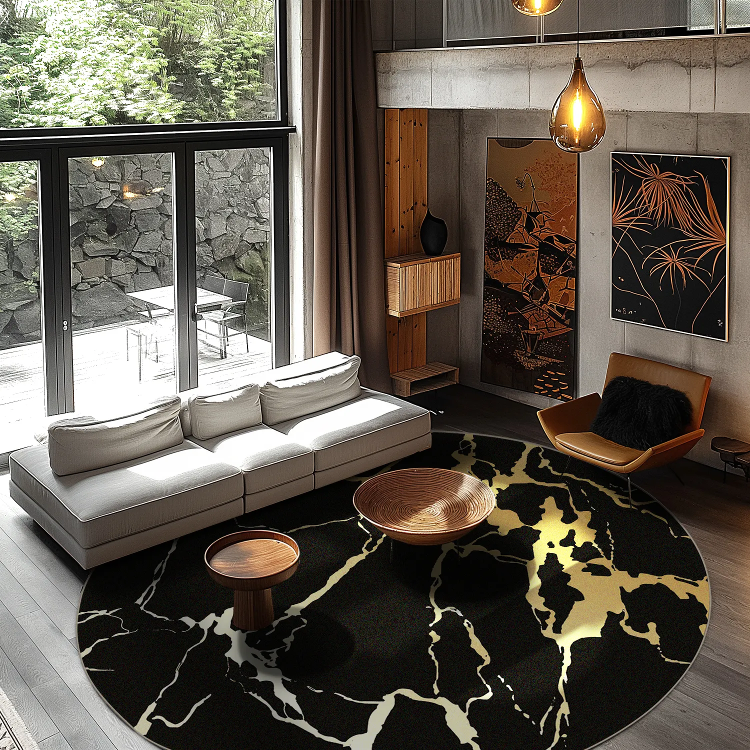 Rund Teppich - Cesina (schwarz/gold)