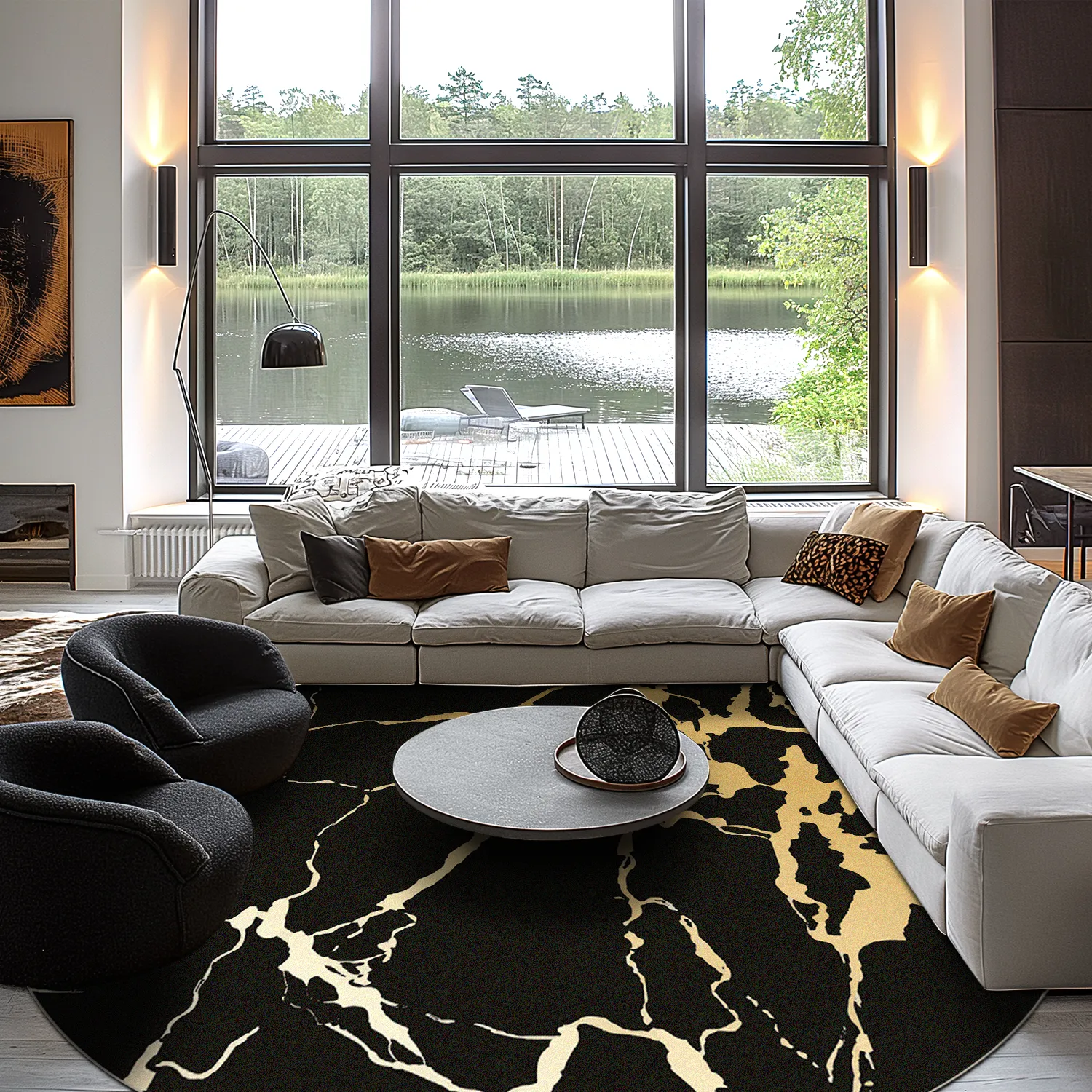 Rund Teppich - Cesina (schwarz/gold)